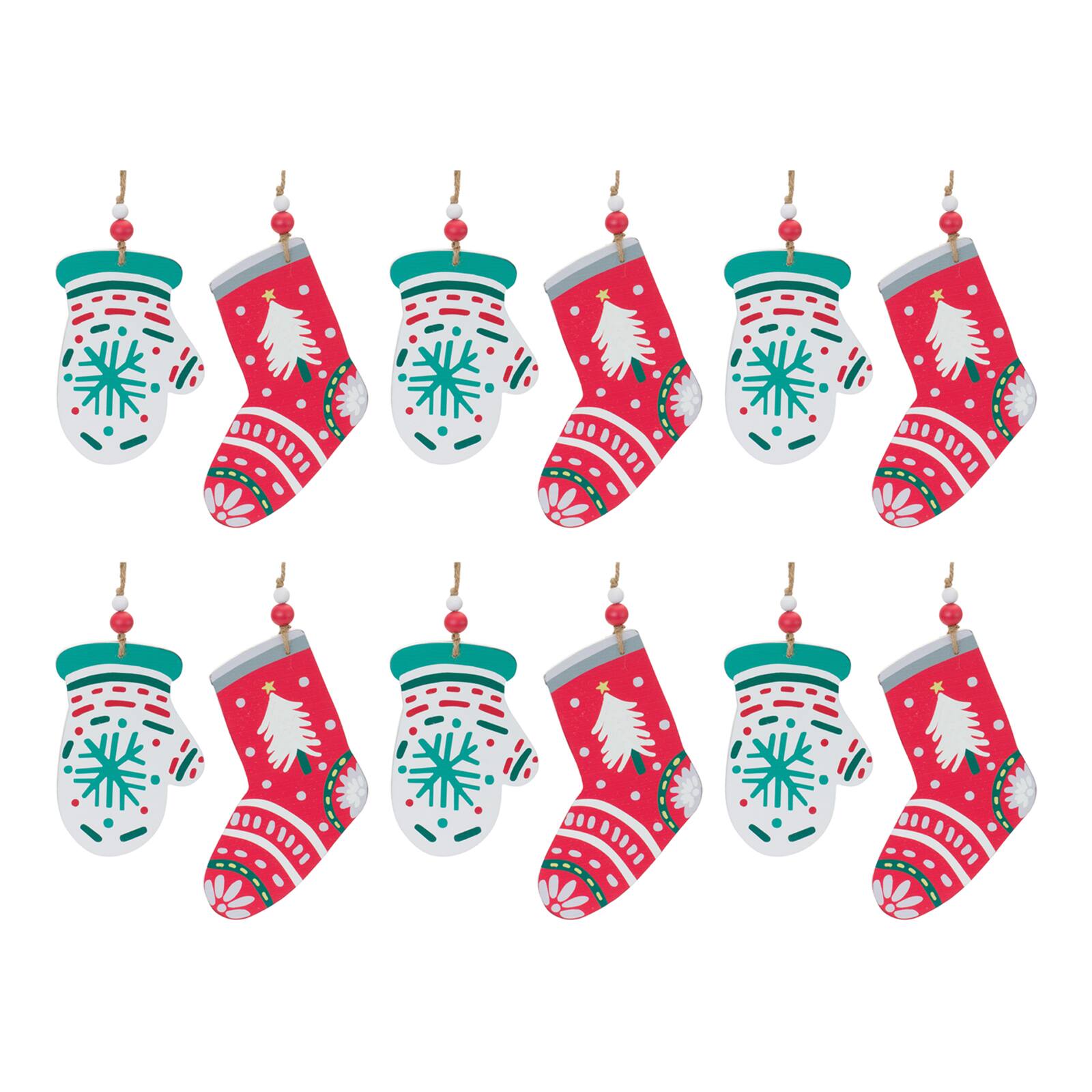 12ct. Assorted Wood Mitten and Stocking Ornaments Set