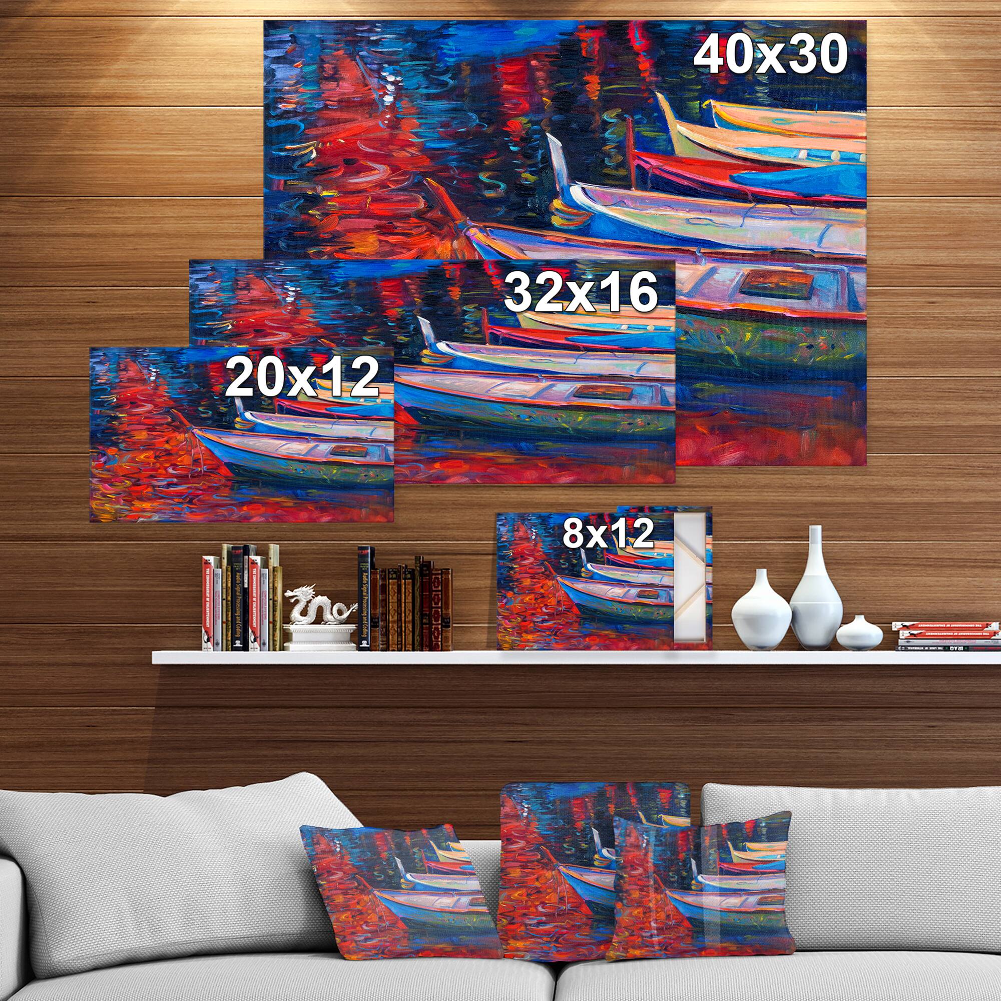 Designart - Wooden Sailboat Over Ocean - Nautical Painting Print on Wrapped Canvas