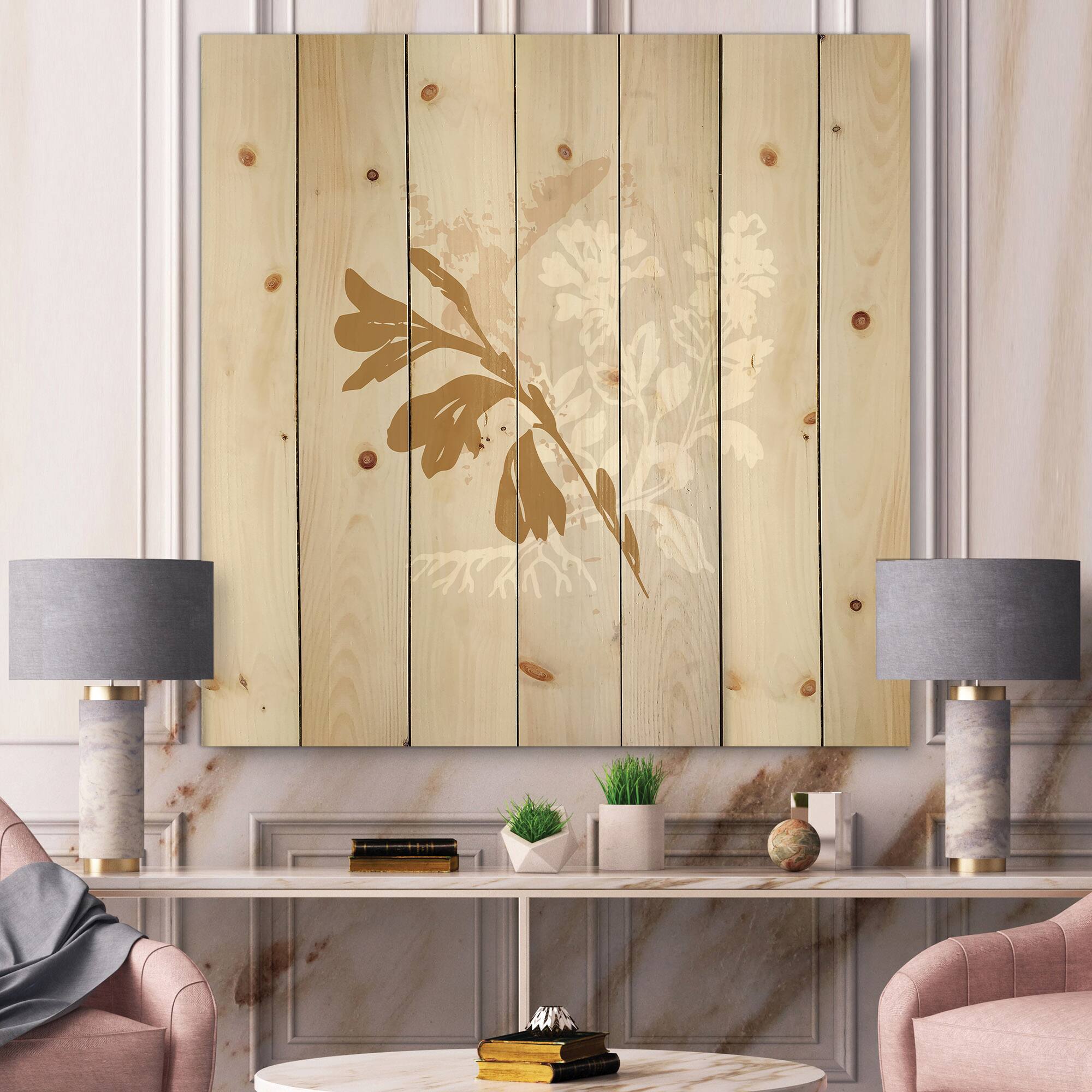 Designart - Minimal Botanical Design In Brown and White