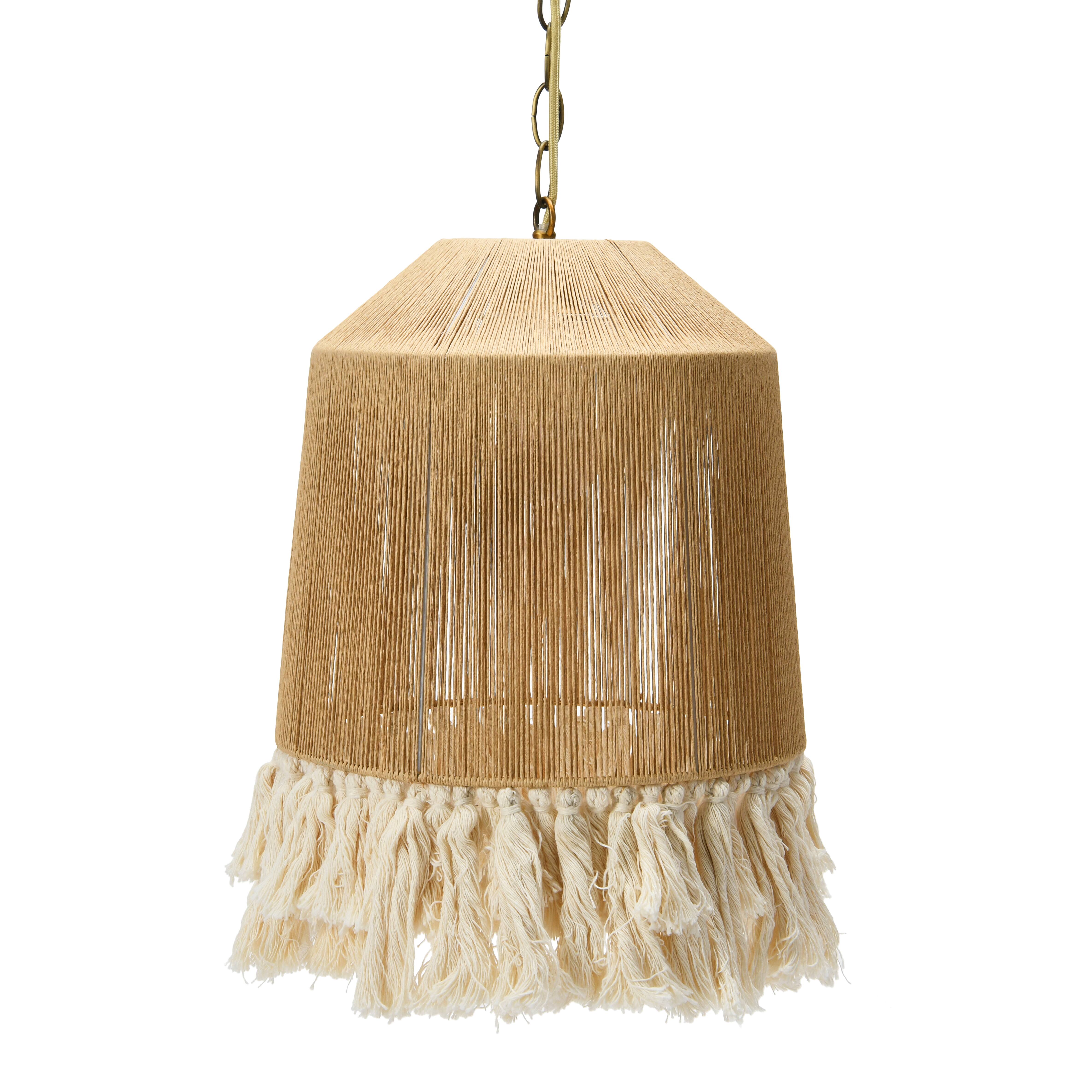 Hello Honey® 16" Coastal Pendant Lamp with Natural Paper Rope Shades, Fringe Detail and Iron Base