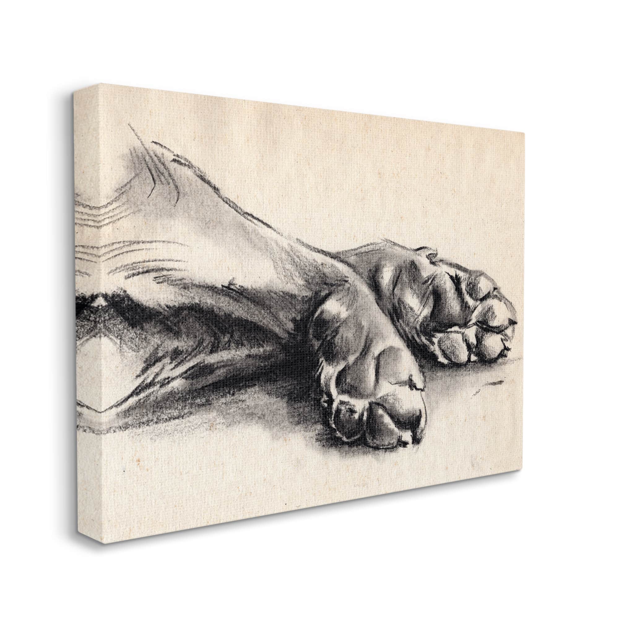 Stupell Industries Dog Paw Charcoal Design Minimal Tan Black Canvas Wall Art
