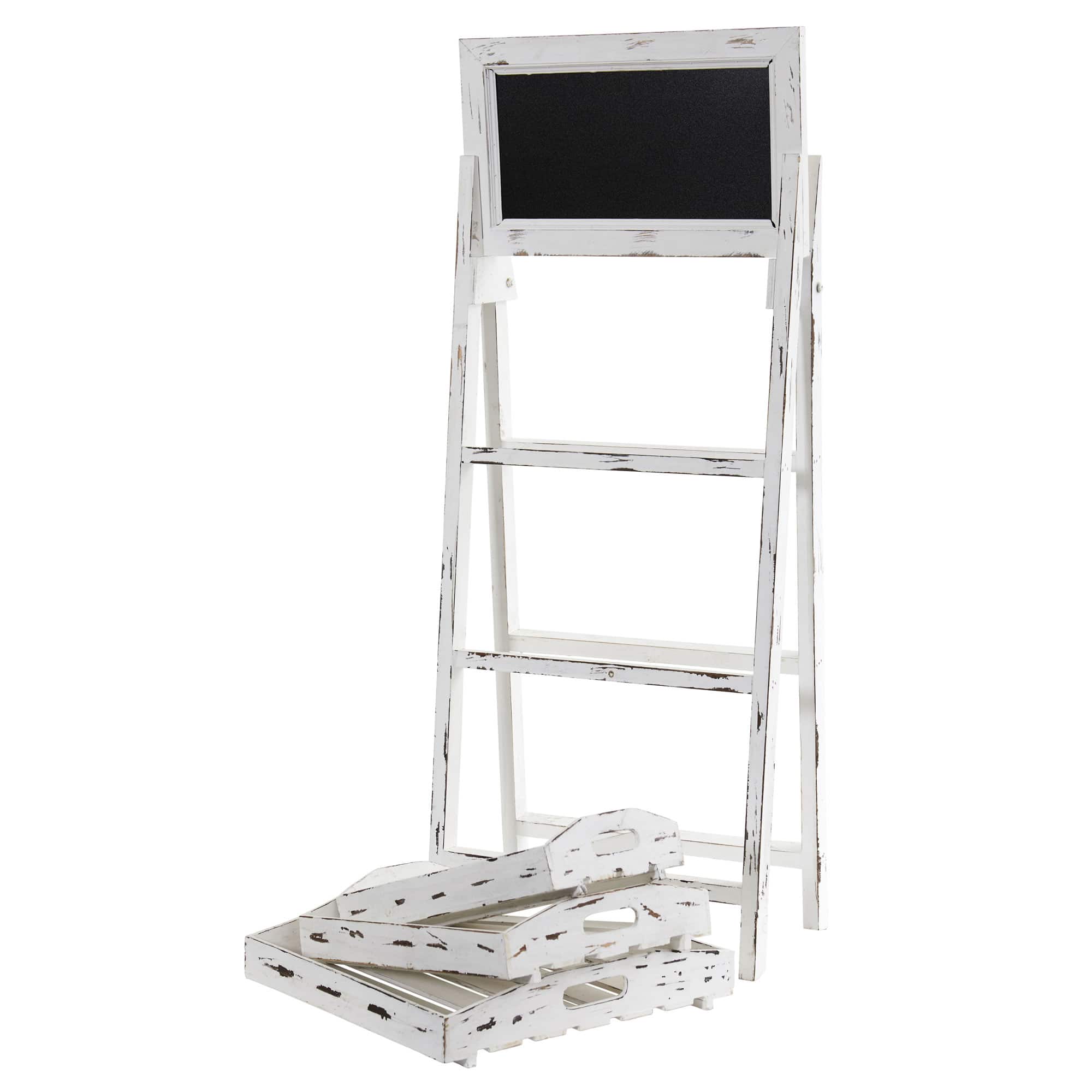 3-Tier White Washed Farmhouse Stand with Chalkboard