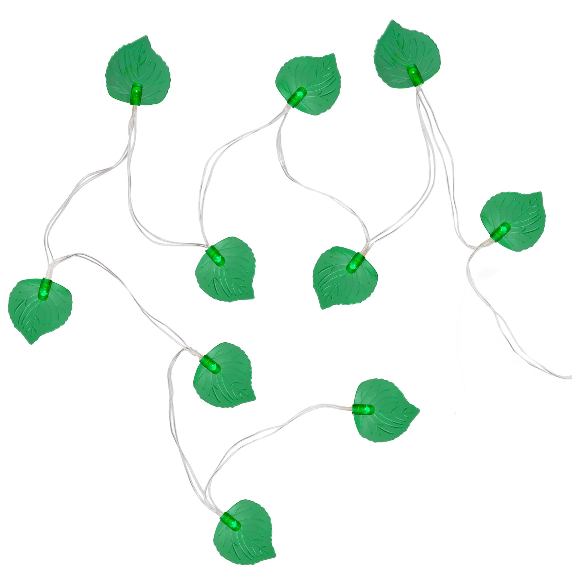 10ct. Battery Operated Green Leaf Shaped Novelty Christmas Light Set