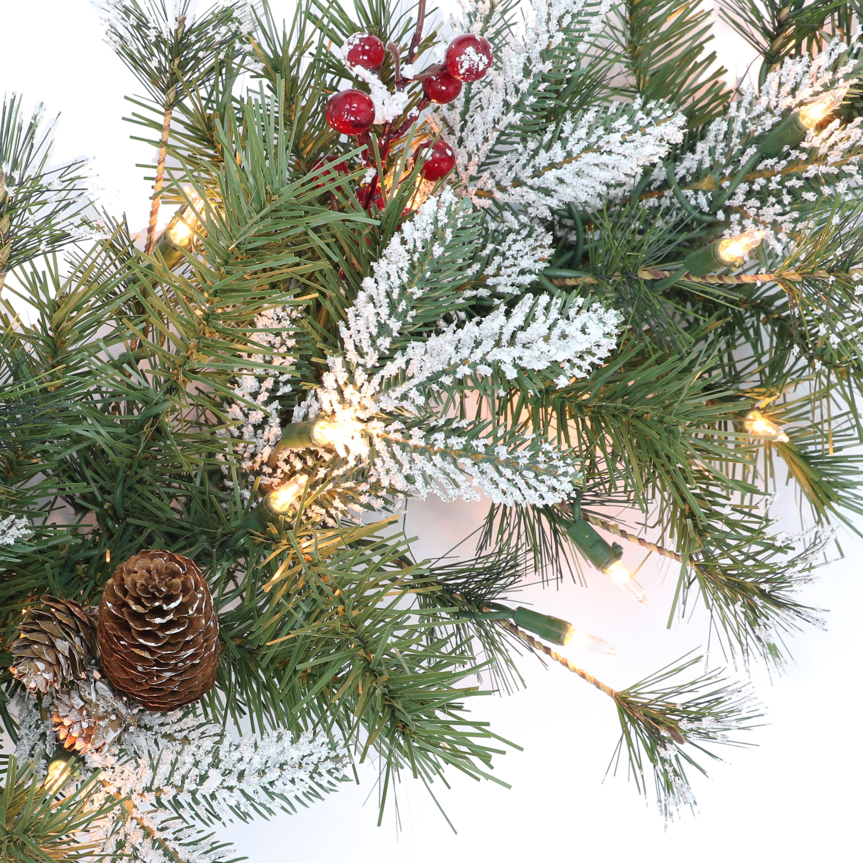 6 Pack: 32&#x22; Pre-Lit Glittery Berry &#x26; Pinecone Wreath