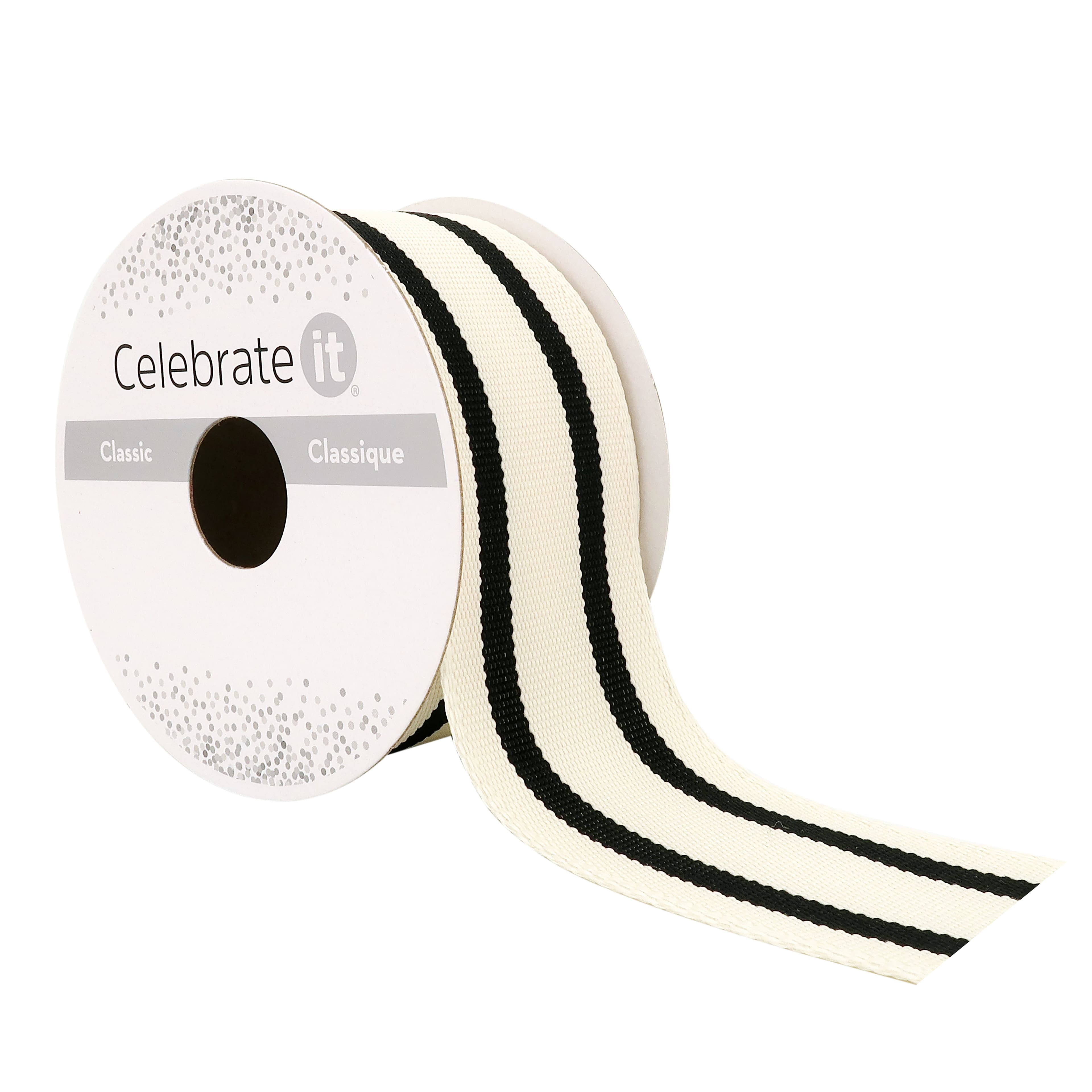 12 Pack: 1.5&#x22; x 3yd. Wired Ticking Stripe Ribbon by Celebrate It&#x2122;