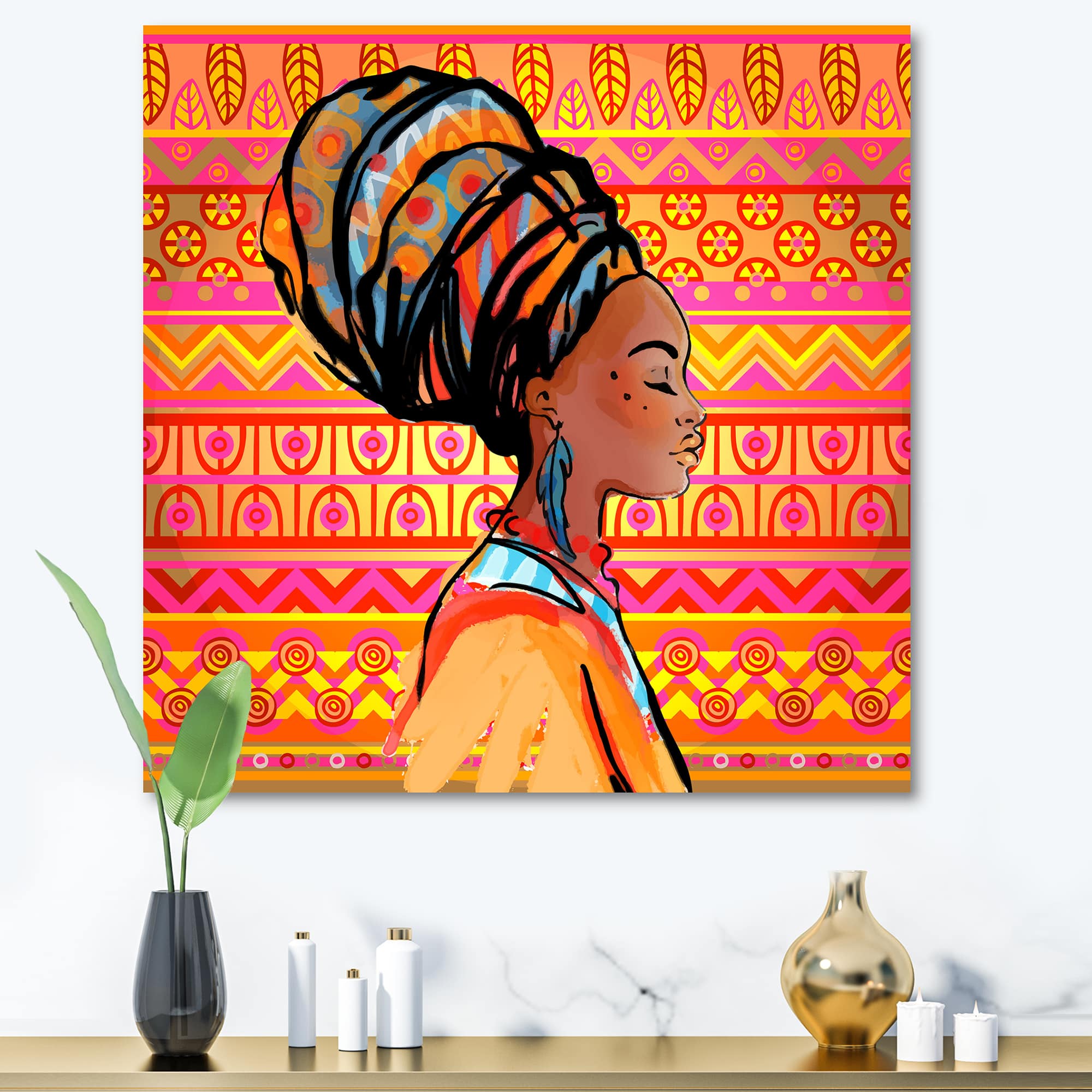 Designart - Portrait of African American Woman With Turban I - Modern Canvas Wall Art Print