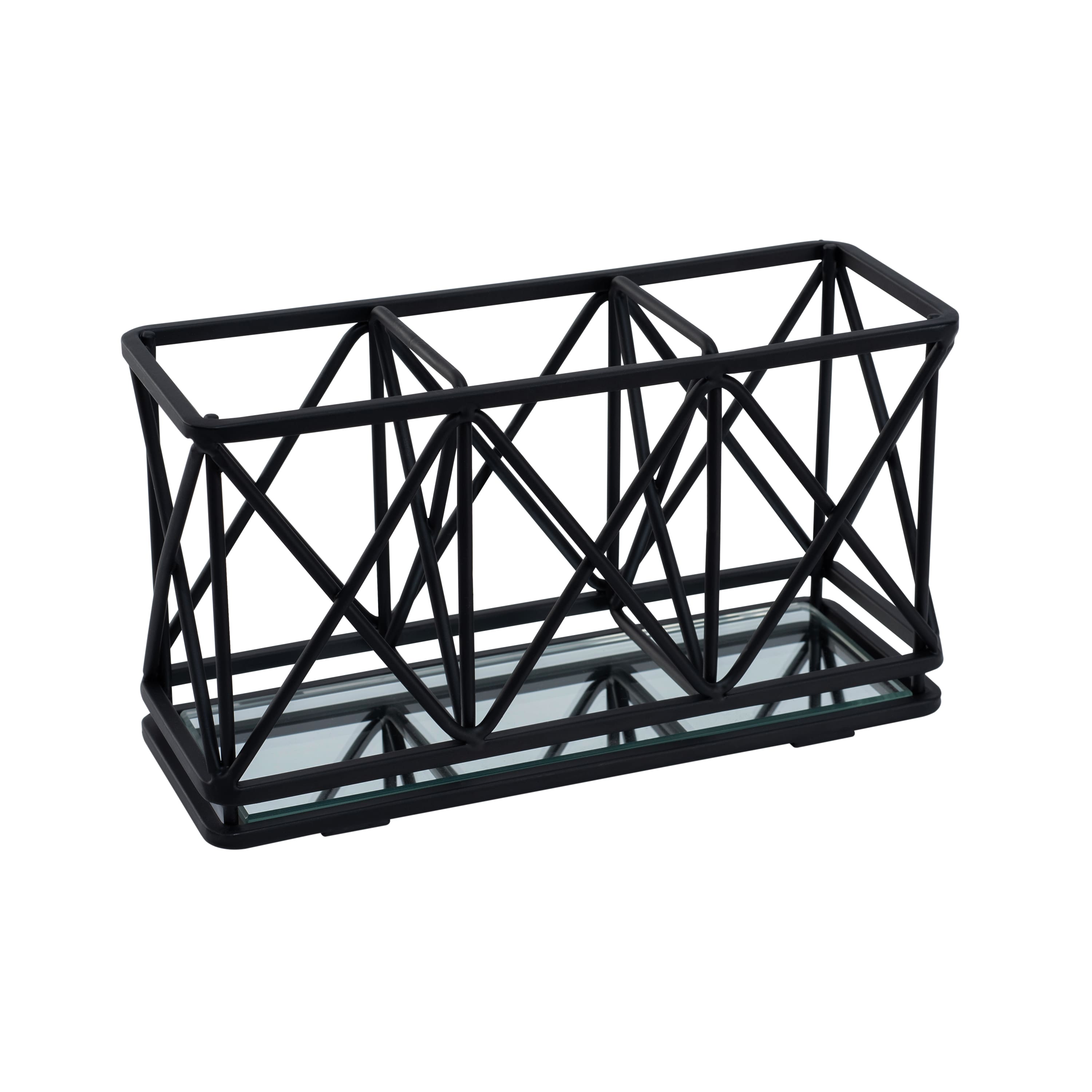 Home Details 3-Compartment Cosmetic Brush &#x26; Pencil Holder