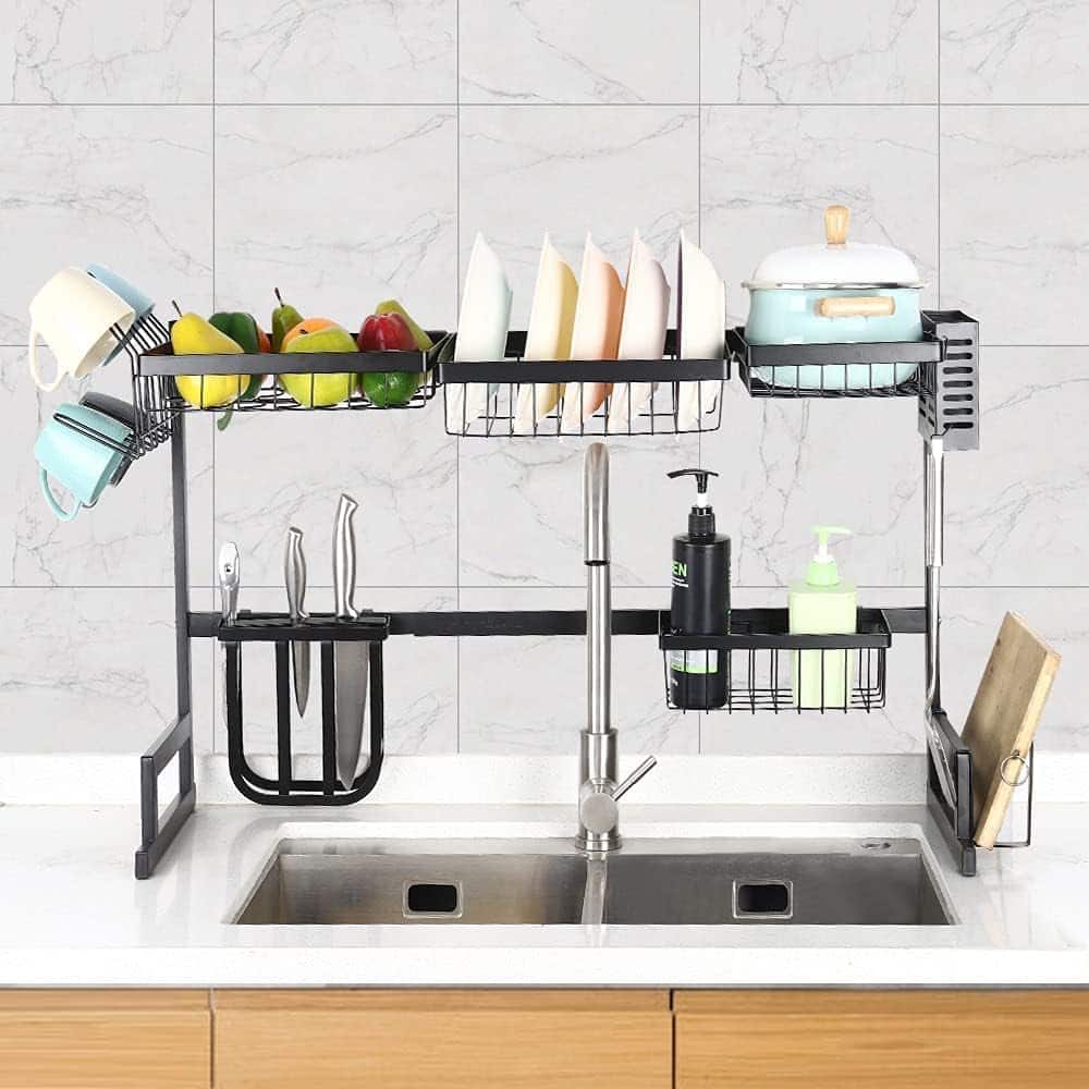 NEX&#x2122; 38&#x22; Black 2-Tier Stainless Steel Over the Sink Dish Rack