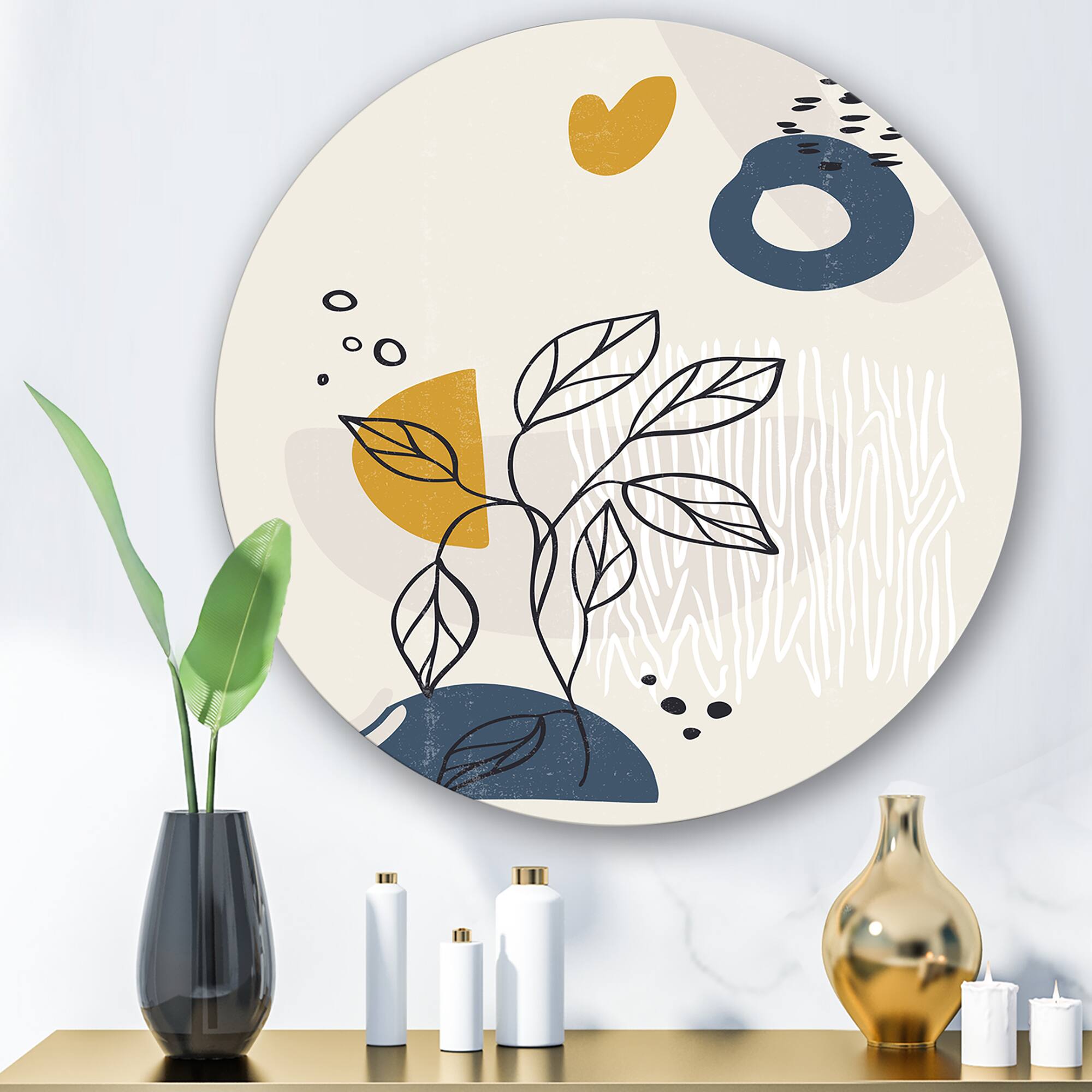Designart - Vintage Boho Minimalistic Flowers II - Modern Metal Circle Wall Art