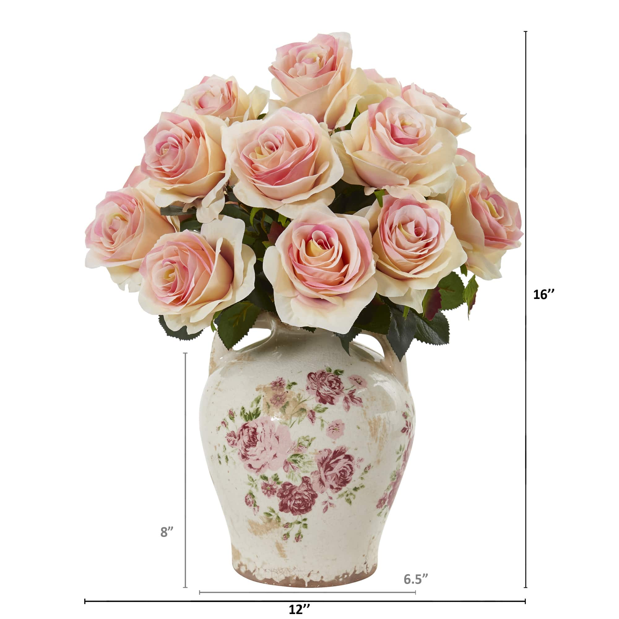 16&#x22; Pink Rose Arrangement in Flower Printed Vase