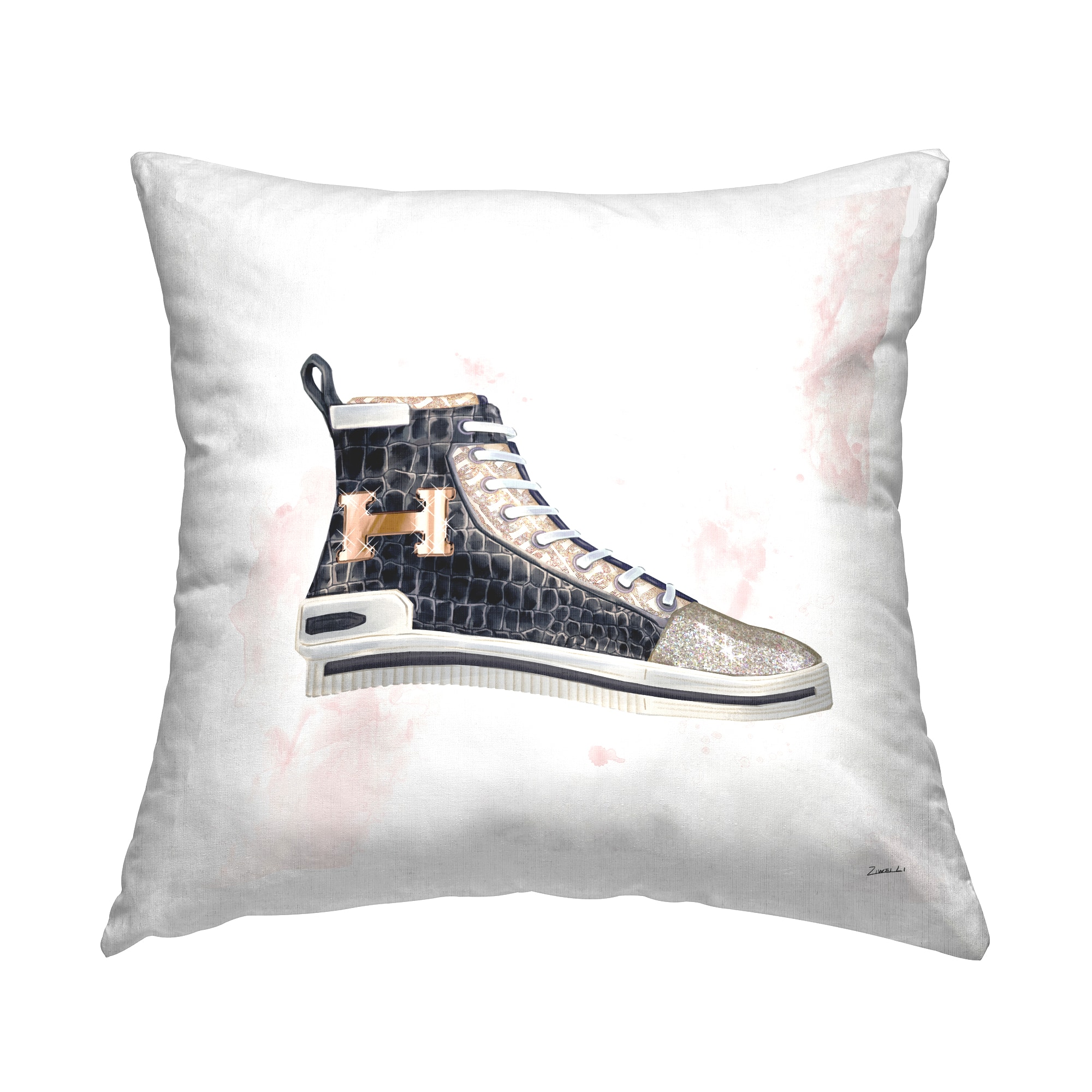 Stupell Industries Glam Snake Embossed Sneaker Illustration Fashion Forward Throw Pillow 18" x 18"