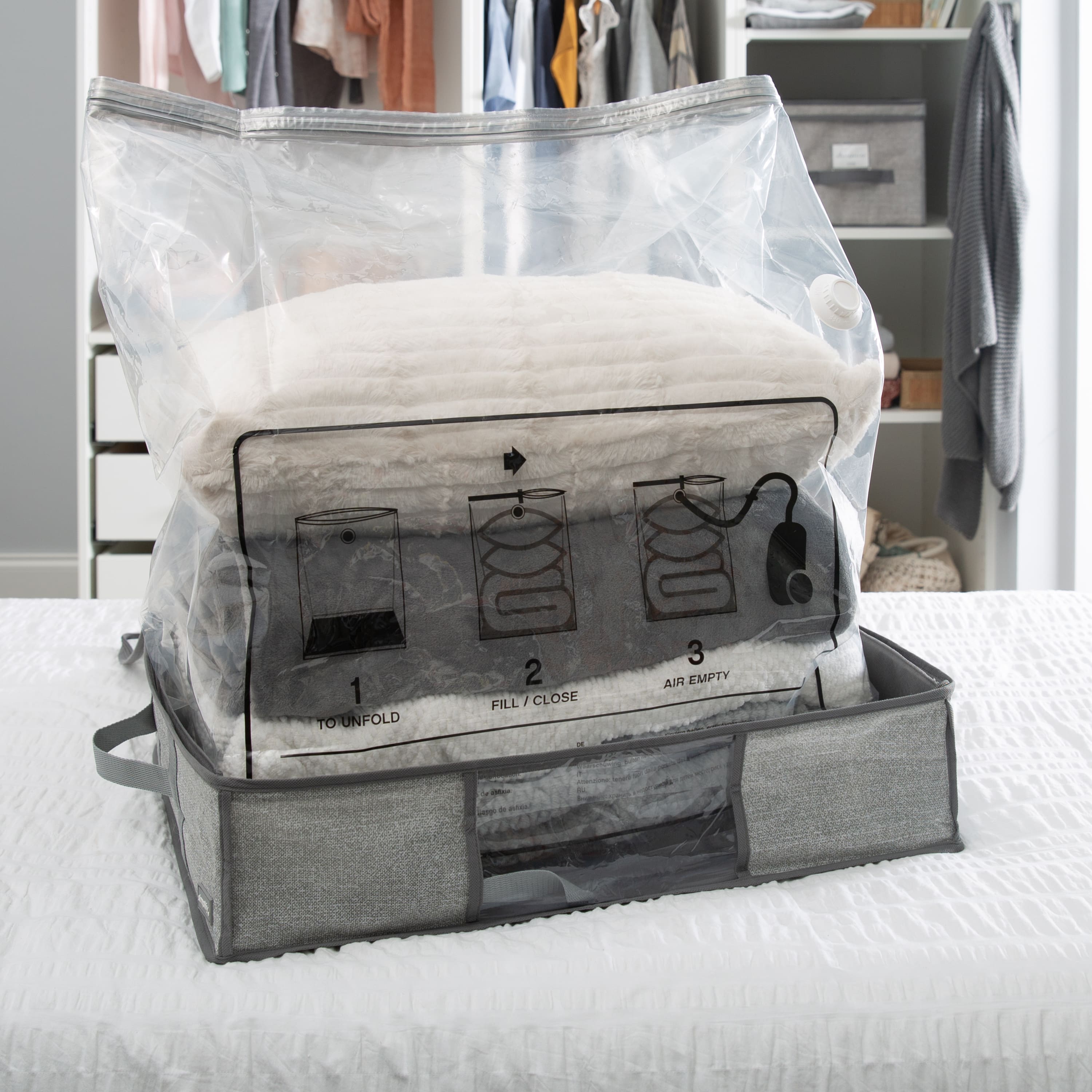 Simplify Heather Gray 2-in-1 Under The Bed Vacuum Storage Bag & Tote