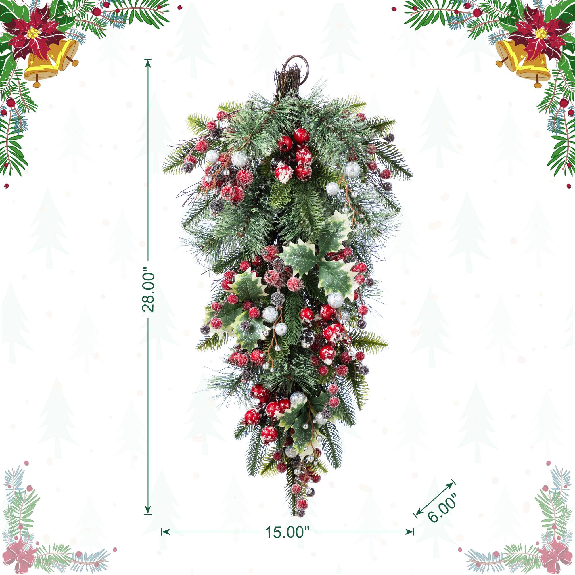 Glitzhome® 28"H Christmas Red Pomegranate Berry & Holy Leaf Teardrop