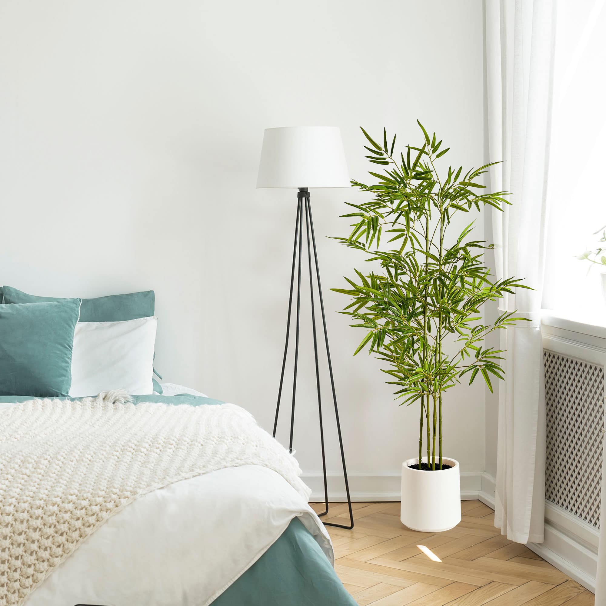 American Art Decor 5ft. Realistic Artificial Bamboo Tree Faux Plant in White Pot