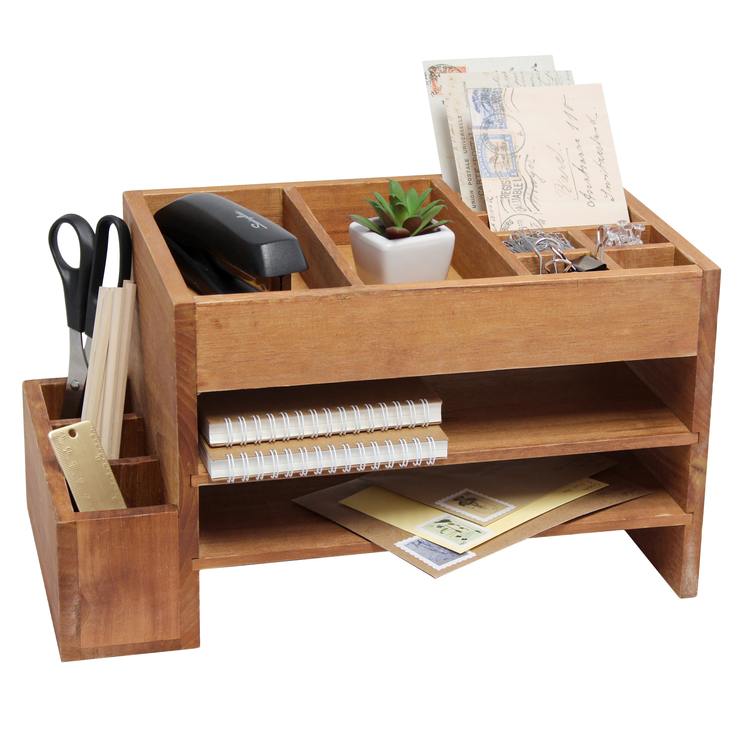 Elegant Designs Natural Wood Cubbies & Letter Tray Desk Organizer