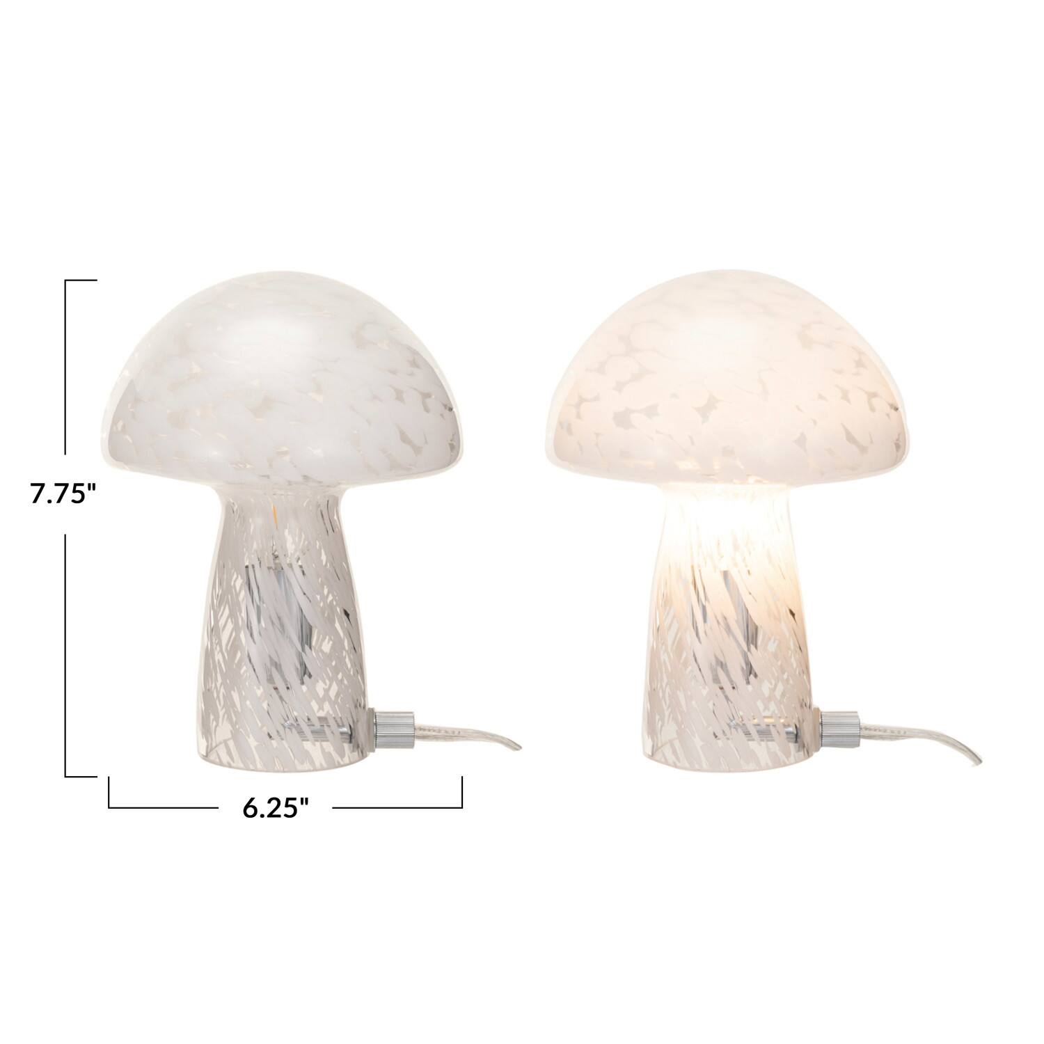 Hello Honey® 7.75" White Round Blown Glass Mushroom Shaped Table Lamp with Inline Switch