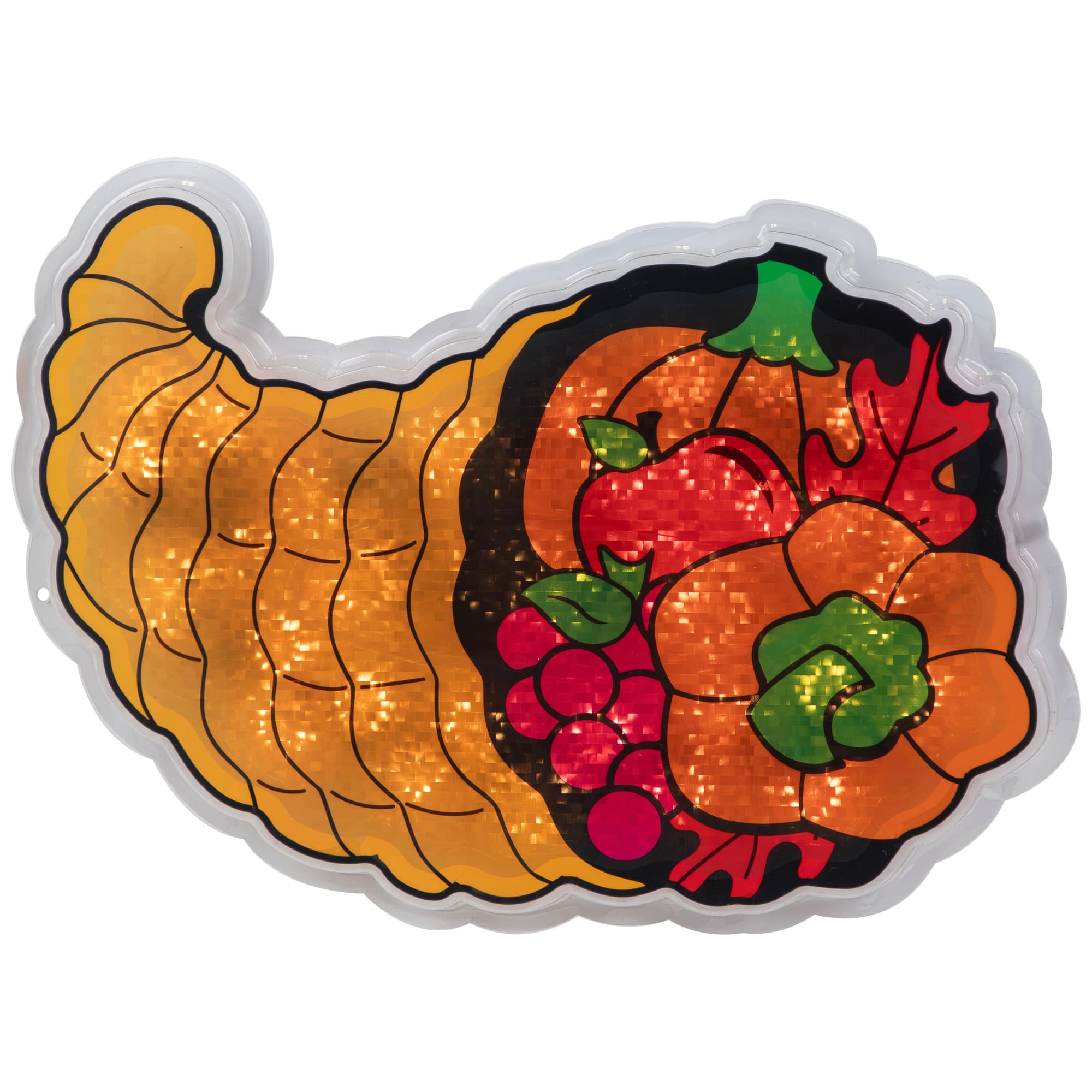 16" Gold & Red Lighted Cornucopia Thanksgiving Window Silhouette Decoration