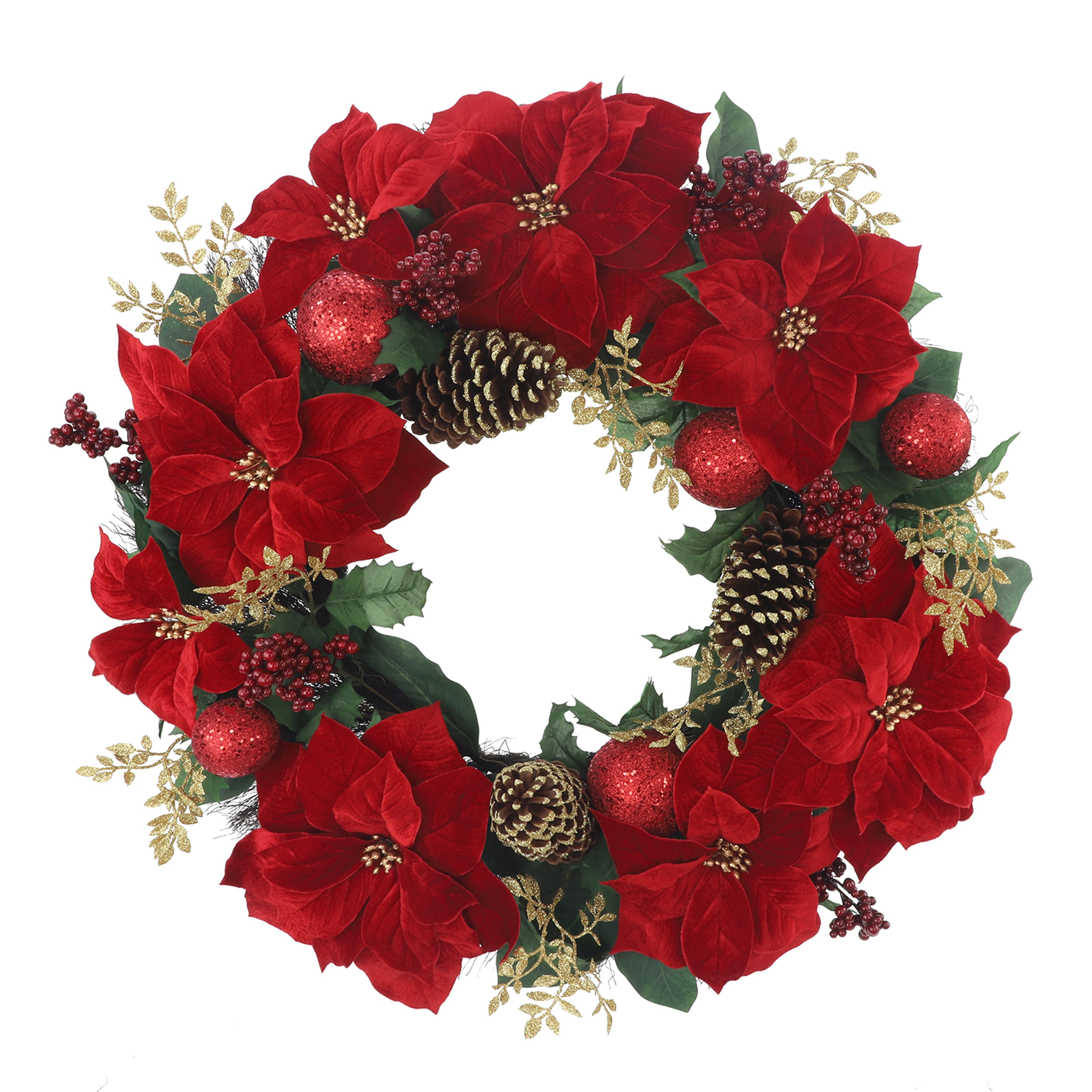 26" Red Poinsettia, Ornament & Pinecone Wreath by Ashland®