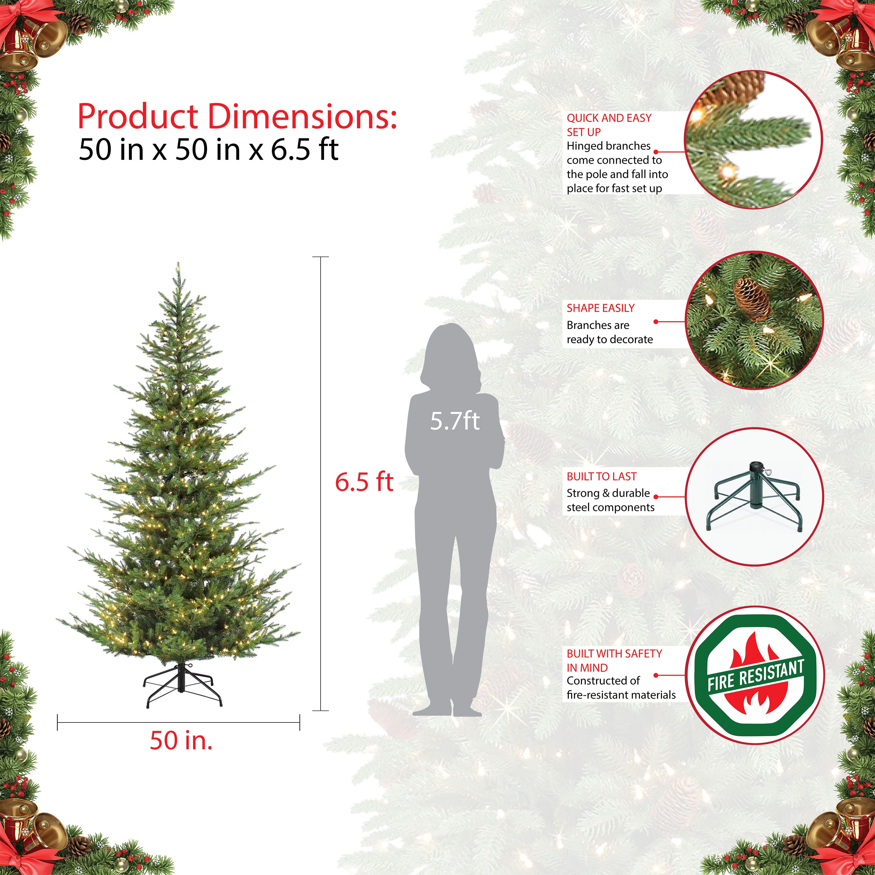 6.5ft. Pre-Lit Natural Fir Artificial Christmas Tree, Clear Lights