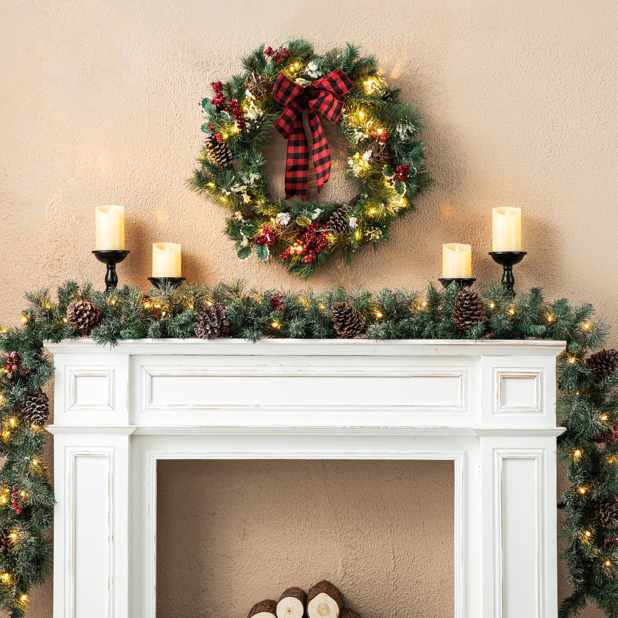Glitzhome&#xAE; 6ft. Pre-Lit Glittered Pinecones &#x26; Berries Christmas Garland, 2ct.