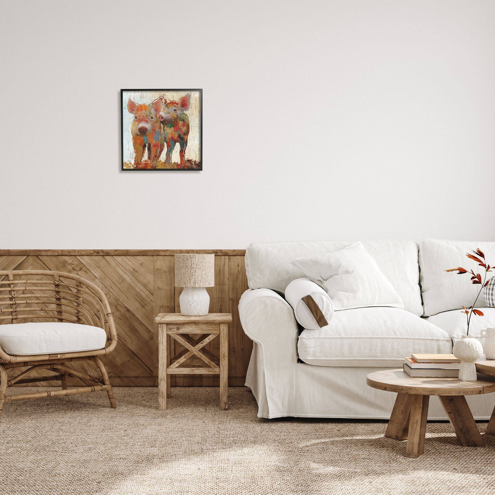 Stupell Industries Rustic Farm Pigs Abstract Contemporary Patchwork Pattern Framed Wall Art