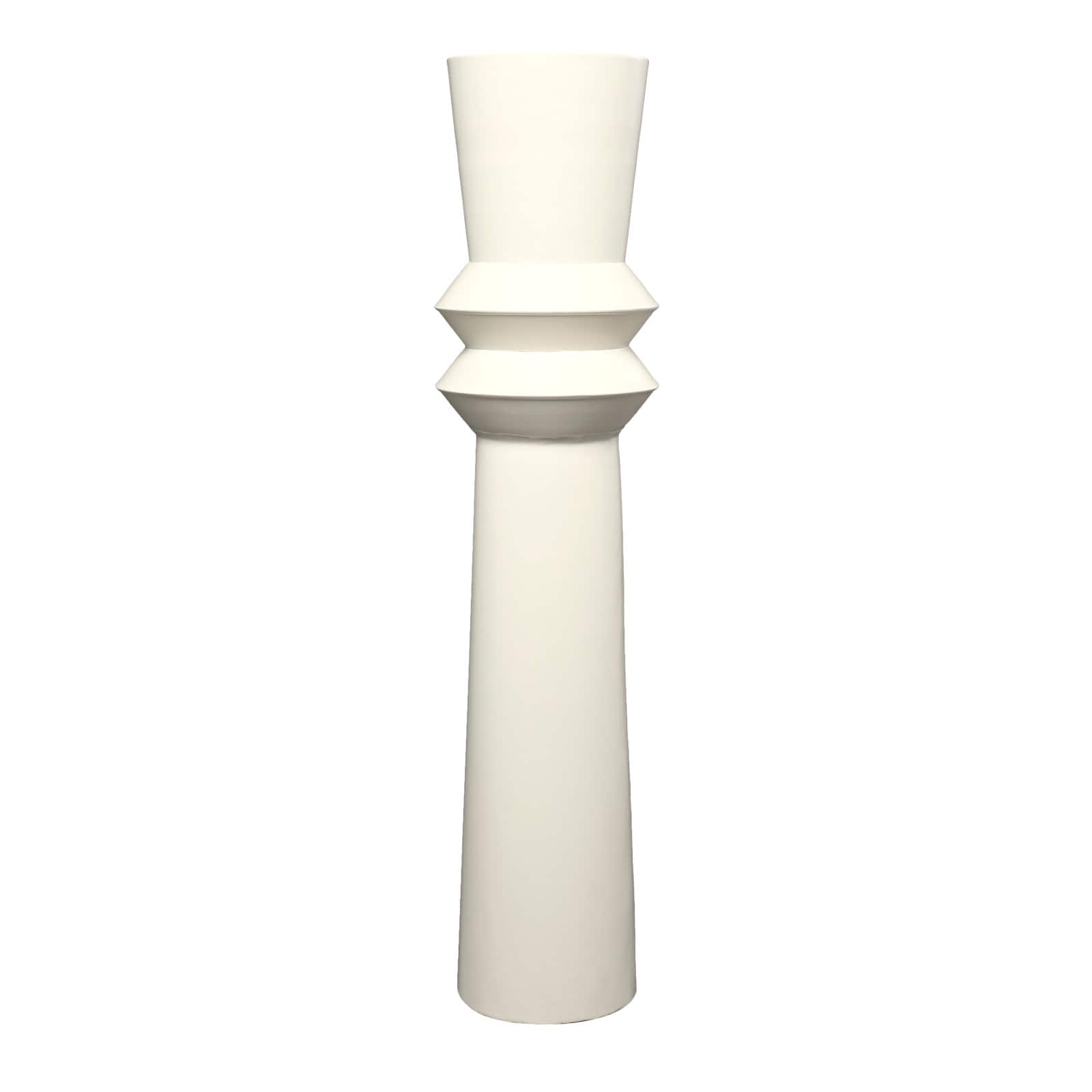 3ft. Cream Metal Tall Art Deco Fluted Floor Vase