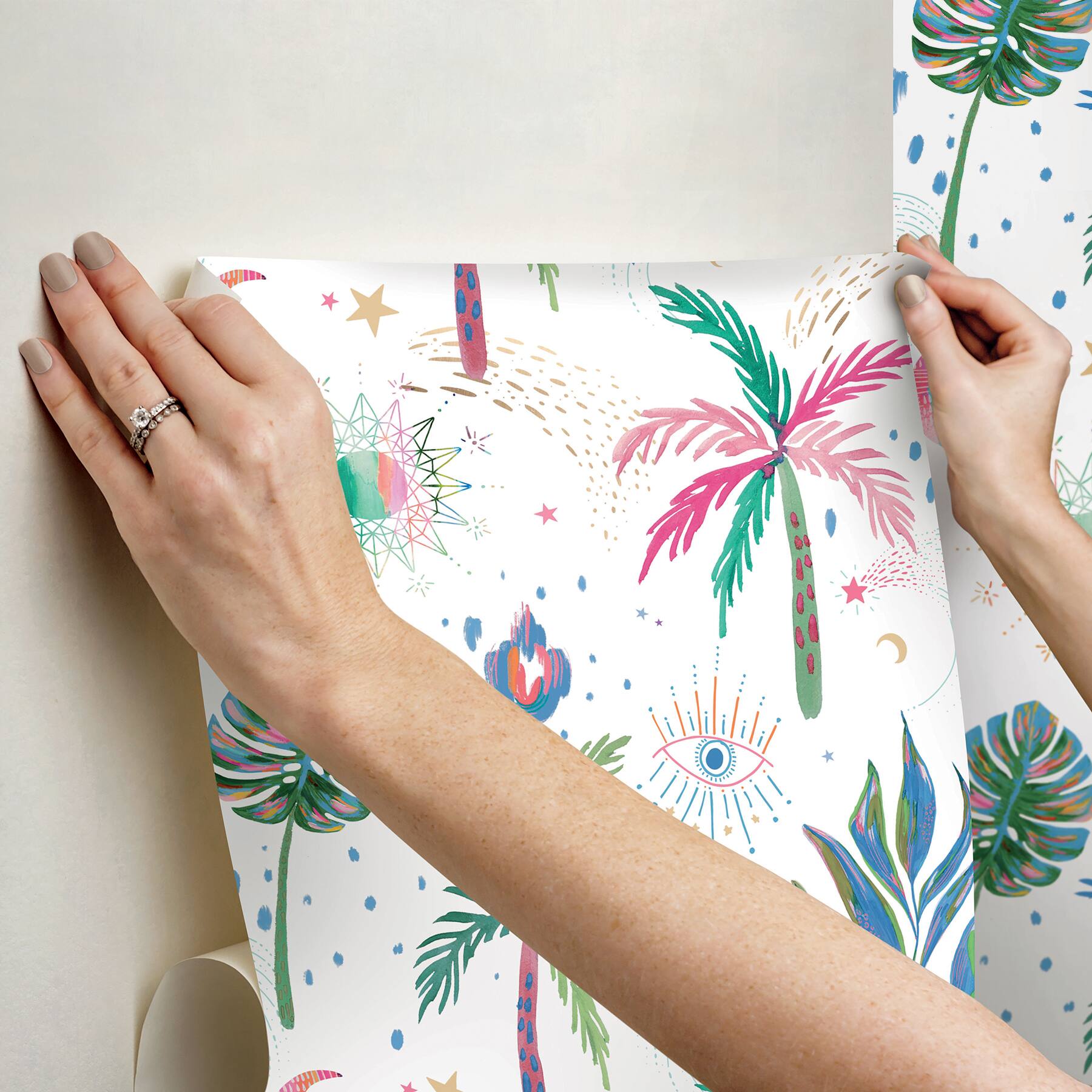 RoomMates White Multi Nuit Tropicale Peel & Stick Wallpaper