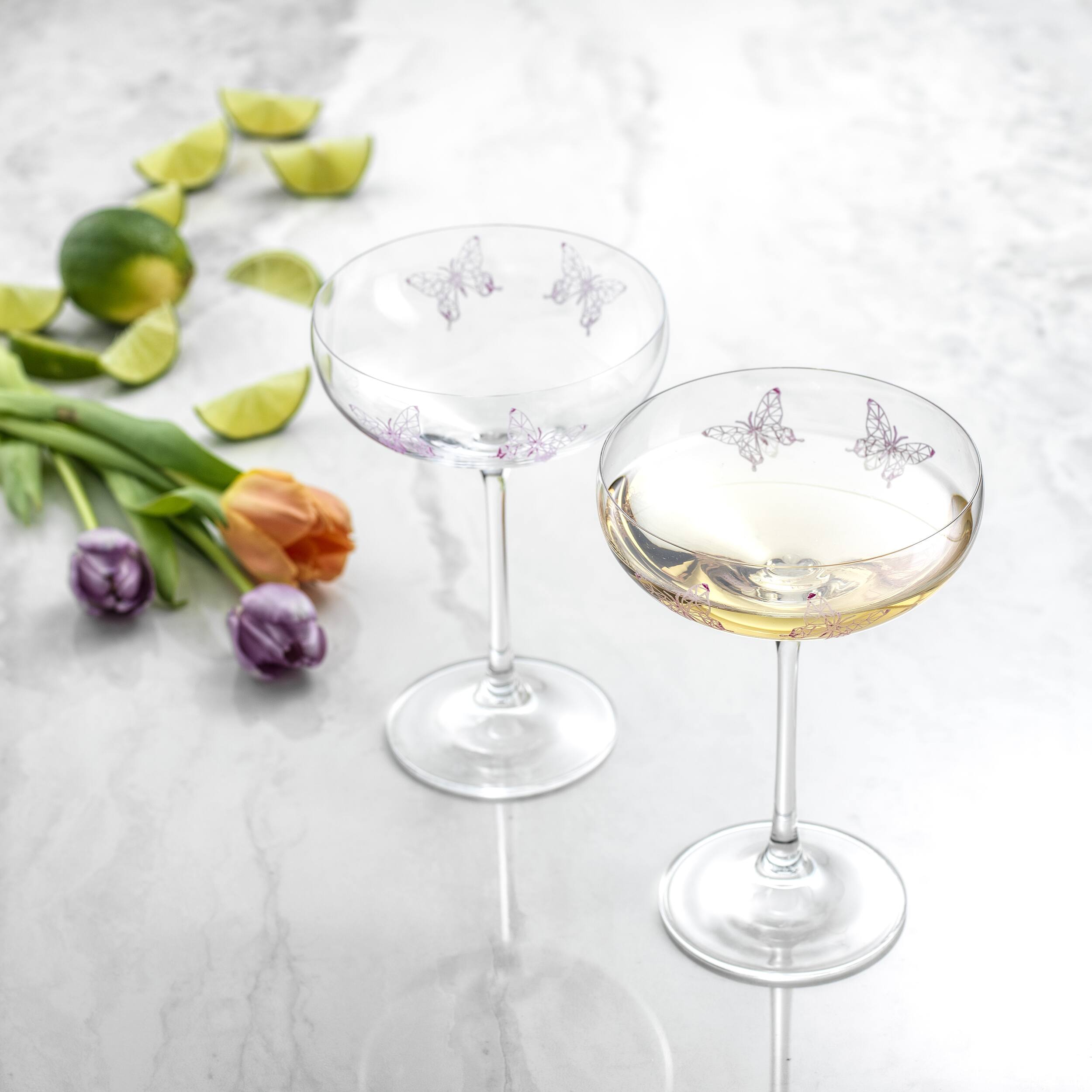 JoyJolt Meadow Butterfly 14 oz. Crystal Stemmed Martini Coupe