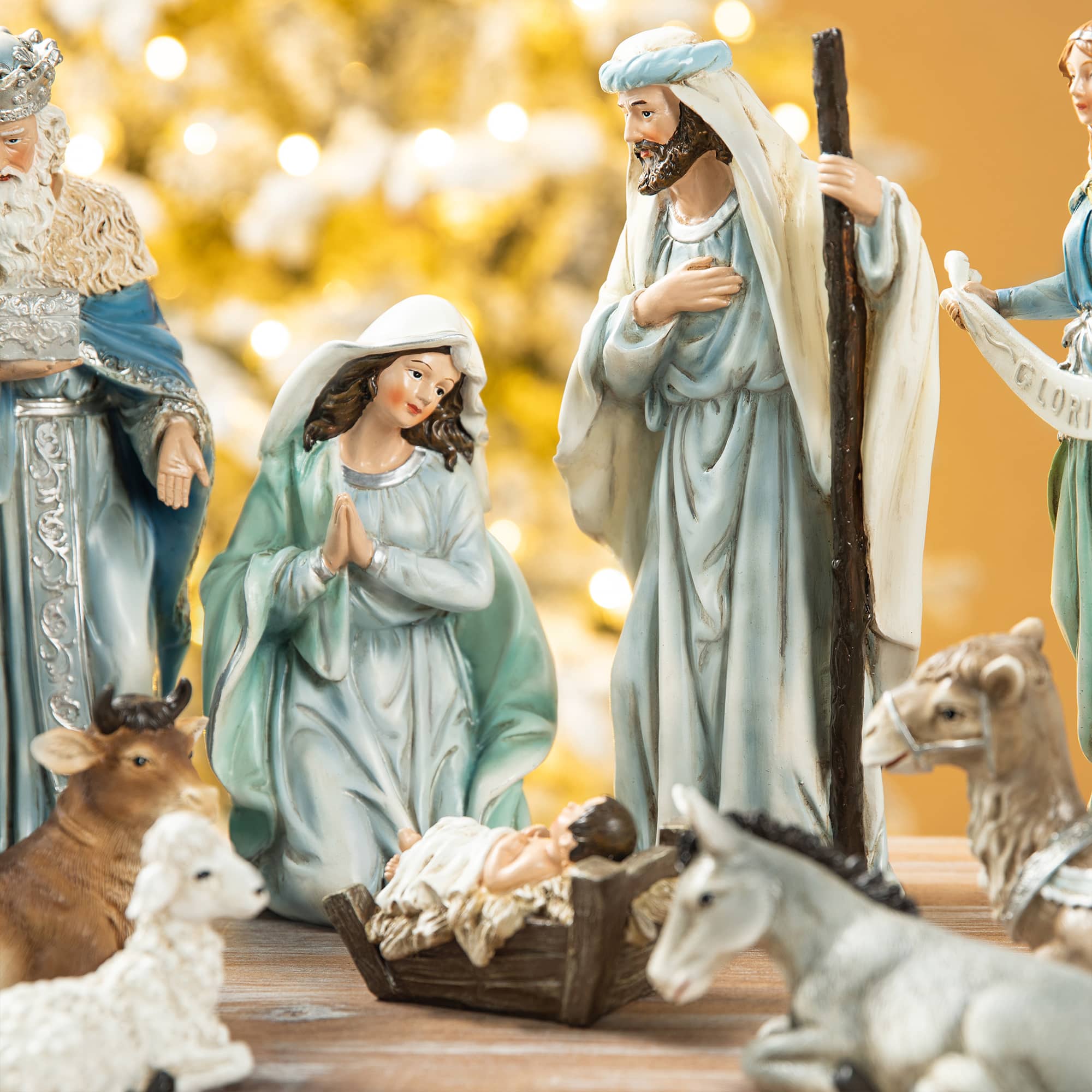 Glitzhome&#xAE; 12 Piece Deluxe Blue Nativity Figurine Set