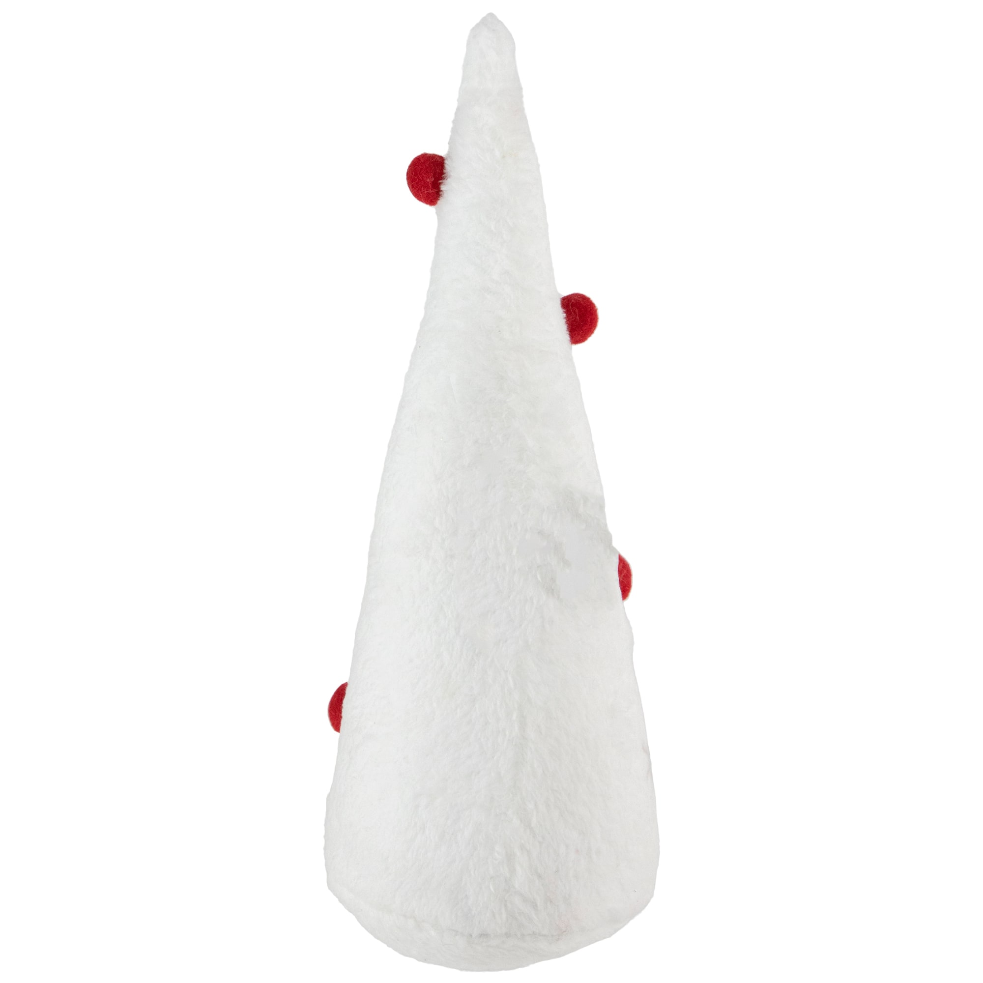 12" White Plush Christmas Cone Tree with Red Pompom Ornaments