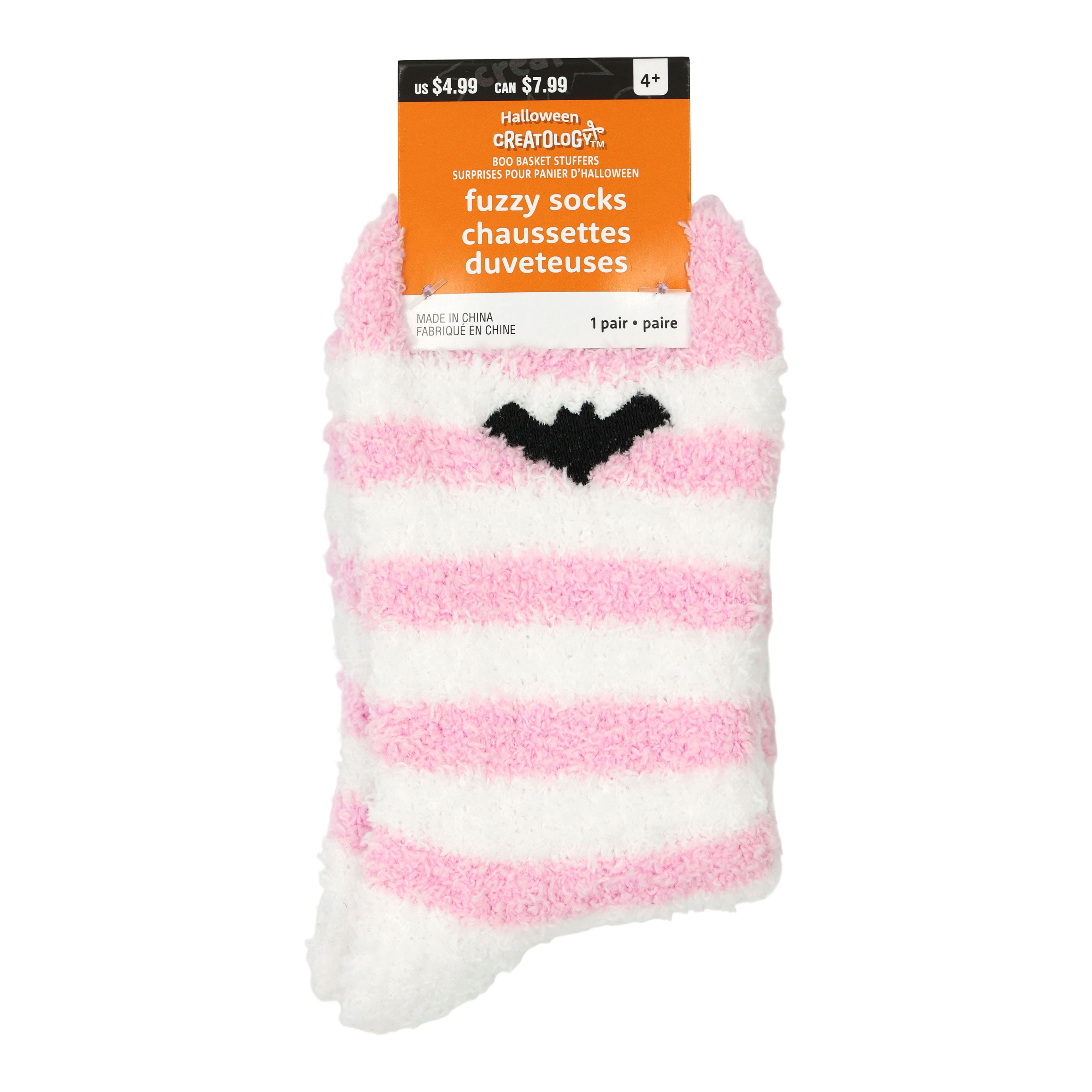 Pink &#x26; White Bat Fuzzy Socks by Creatology&#x2122;