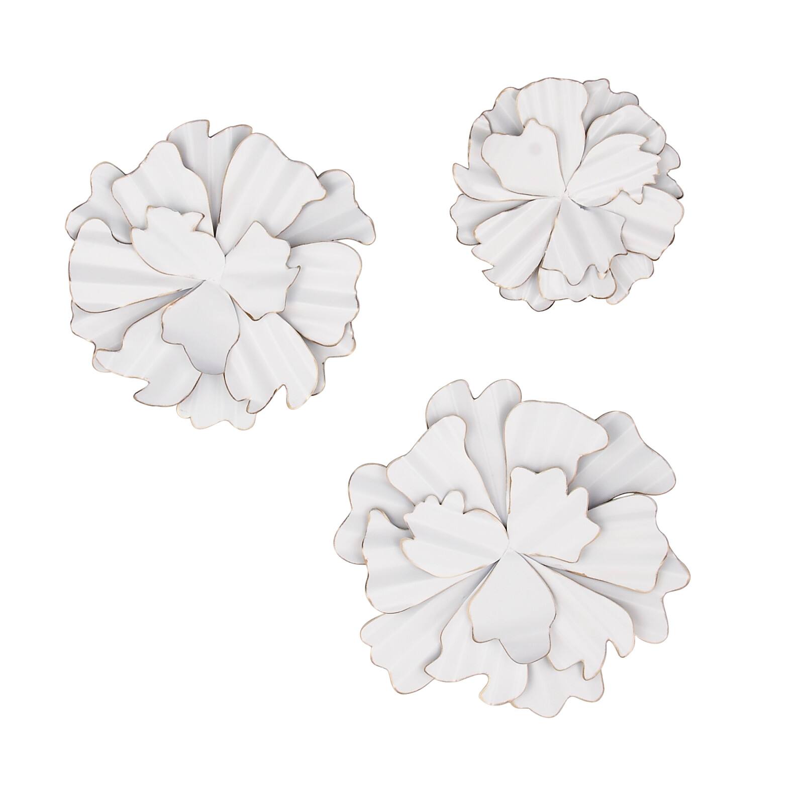 White Floral Metal Modern Wall Décor Set, 3ct.