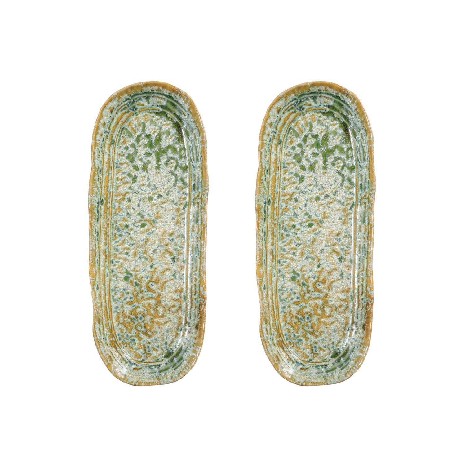 Hello Honey® Long Green Reactive Crackle Glaze Stoneware Platters, 2ct.