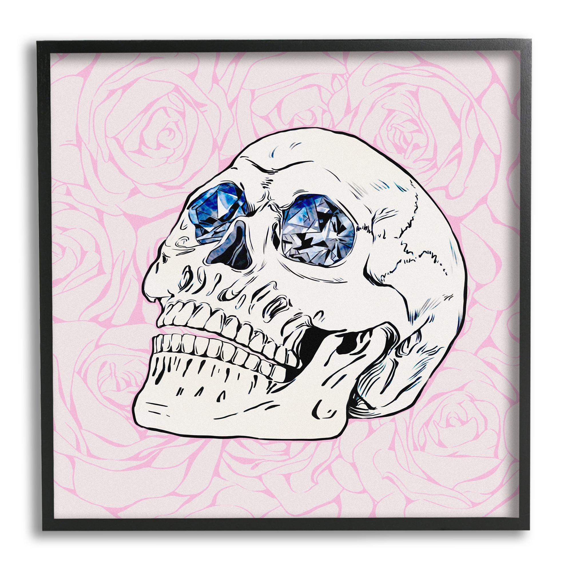 Stupell Industries Pink Roses Crystal Eyes Skull Framed Giclee Art