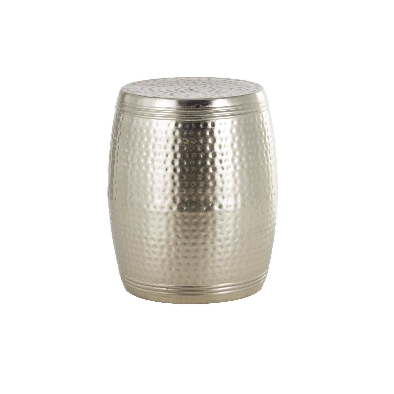 19" Silver Metal Handmade Hammered Drum Accent Table with Hammered Design