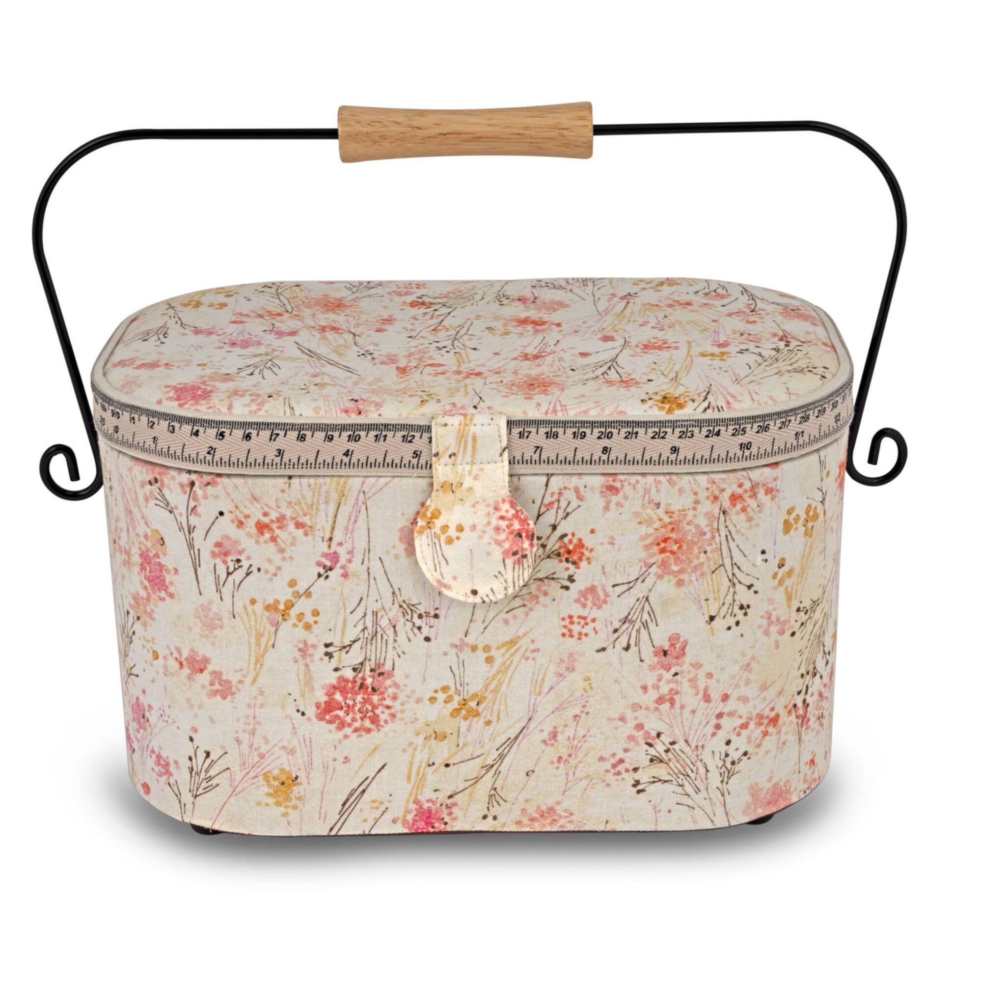 Dritz&#xAE; Neutral Floral Large Oval Sewing Basket With Metal Handle