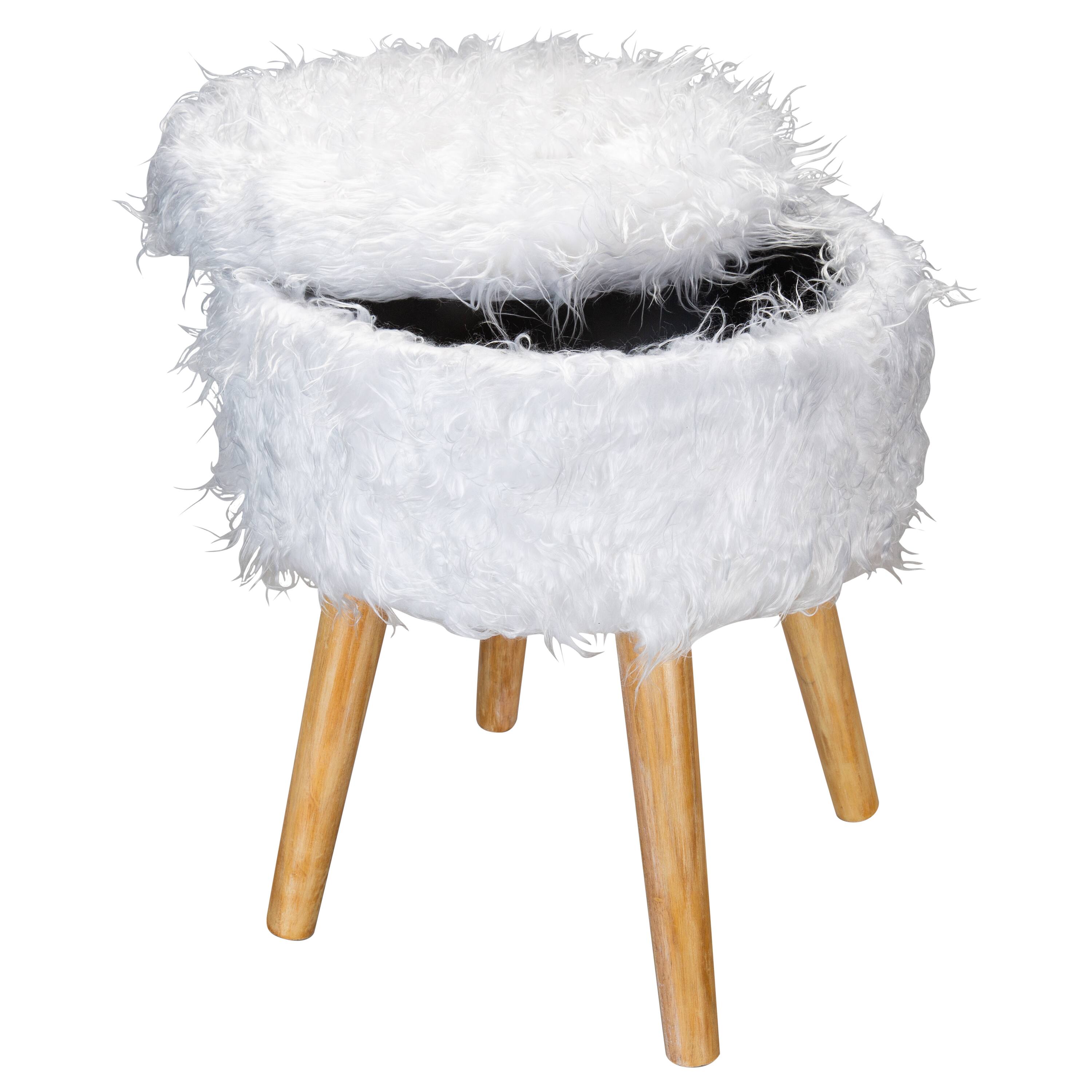 Organize It All White Faux Fur Storage Ottoman