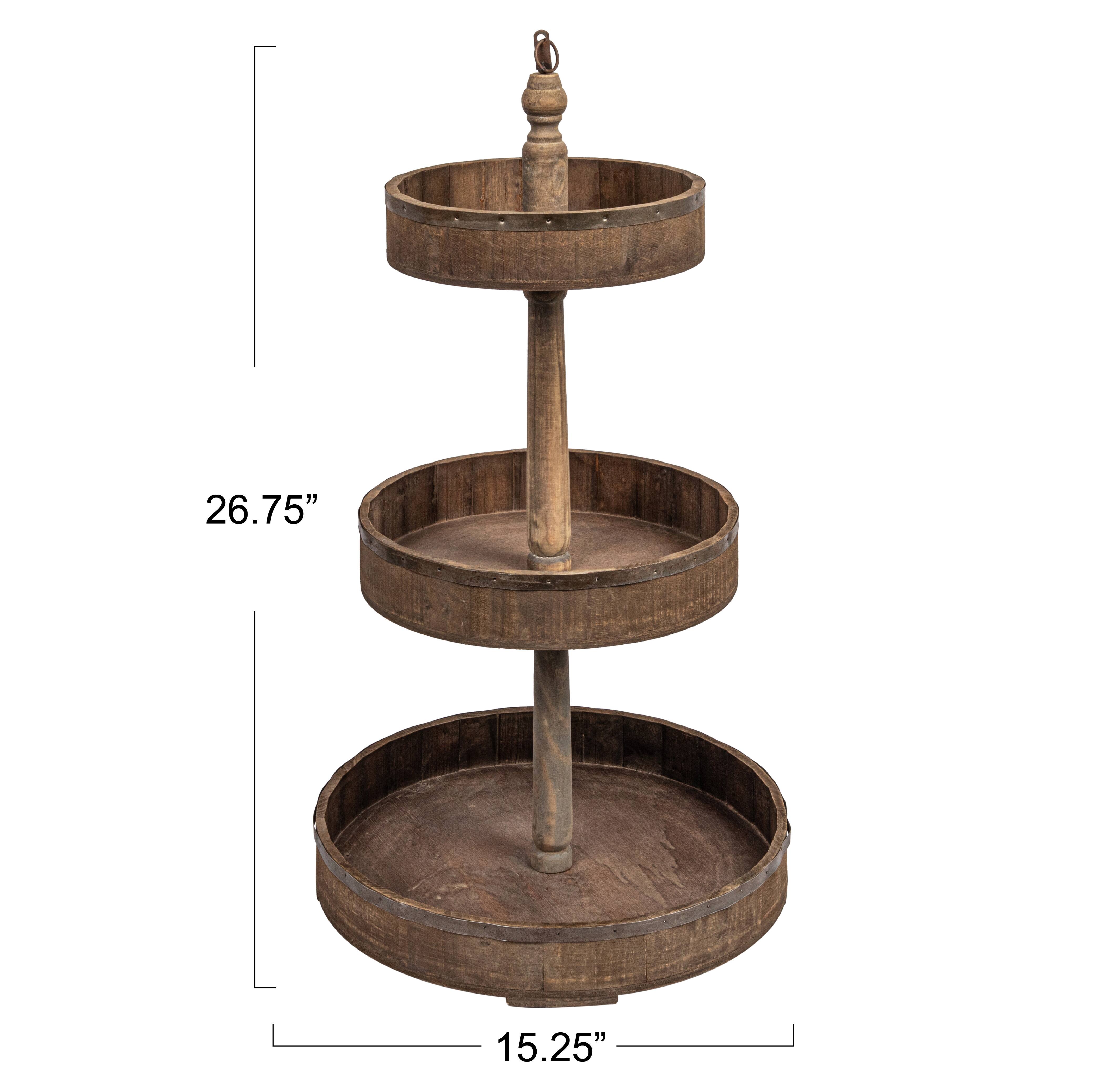 26.5&#x22; Decorative Wood &#x26; Tin 3 Tier Tray