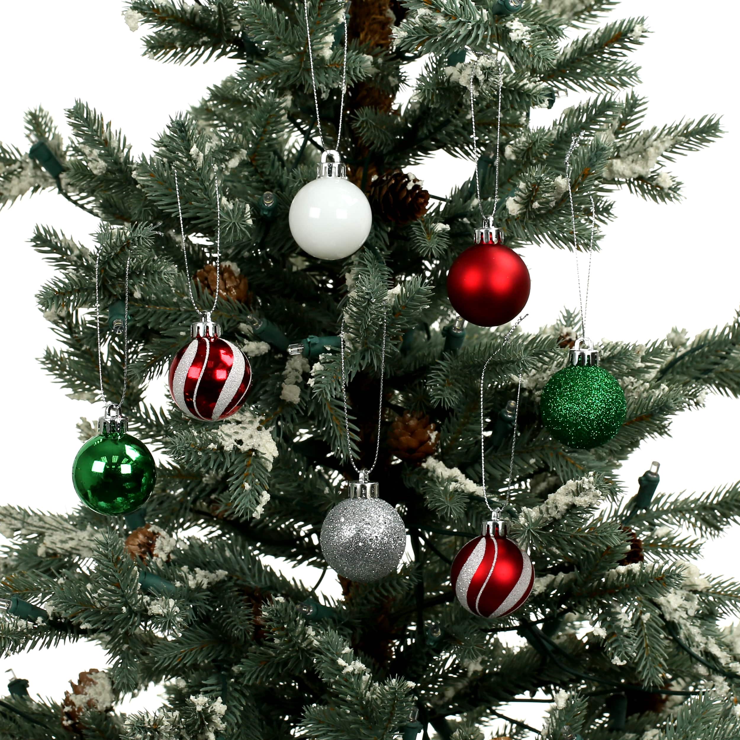 7 Pack 1.5&#x22; Red, Green, White &#x26; Silver Swirl Shatterproof Ball Ornaments by Ashland&#xAE;