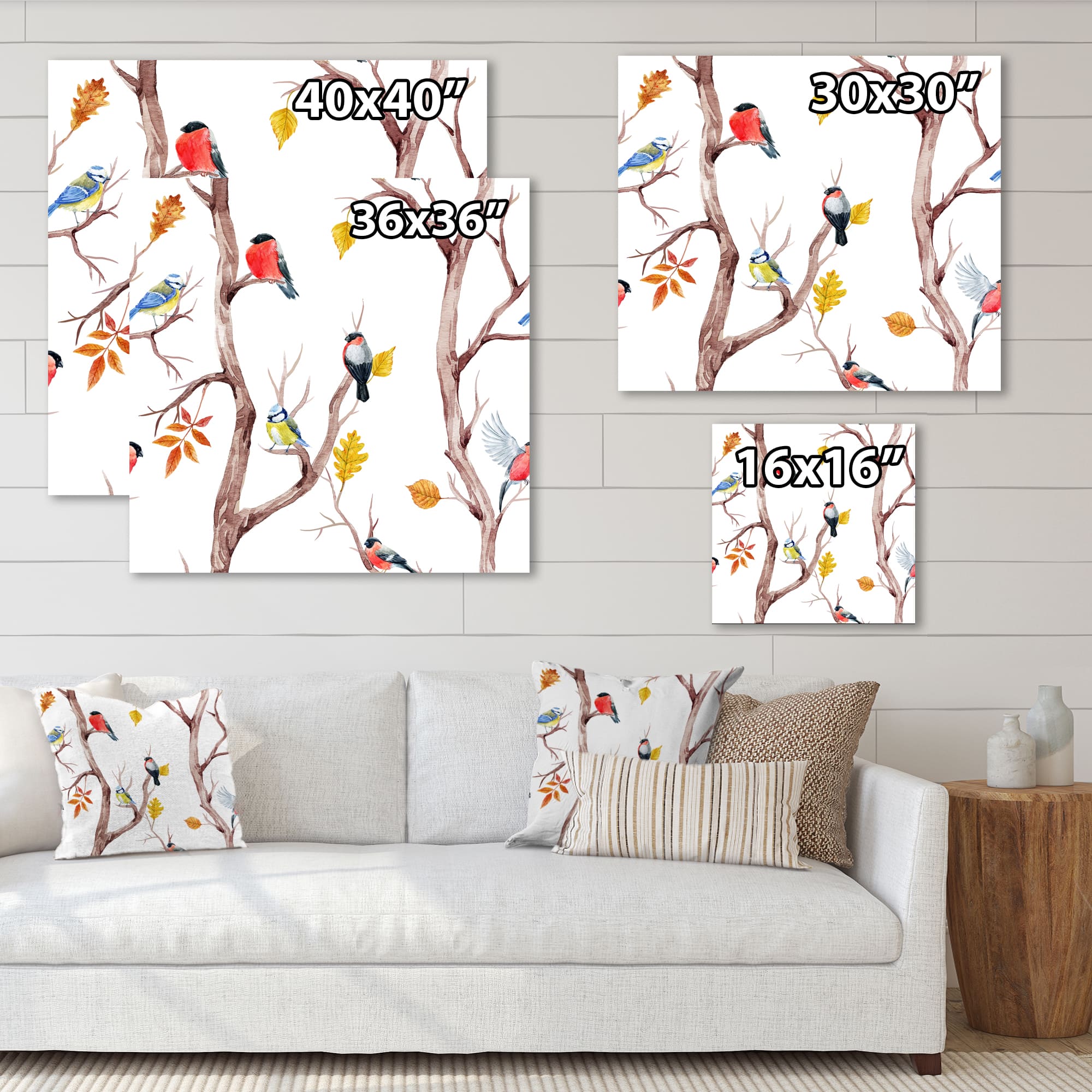 Designart - Fall Trees and Little Birds - Traditional Canvas Wall Art Print