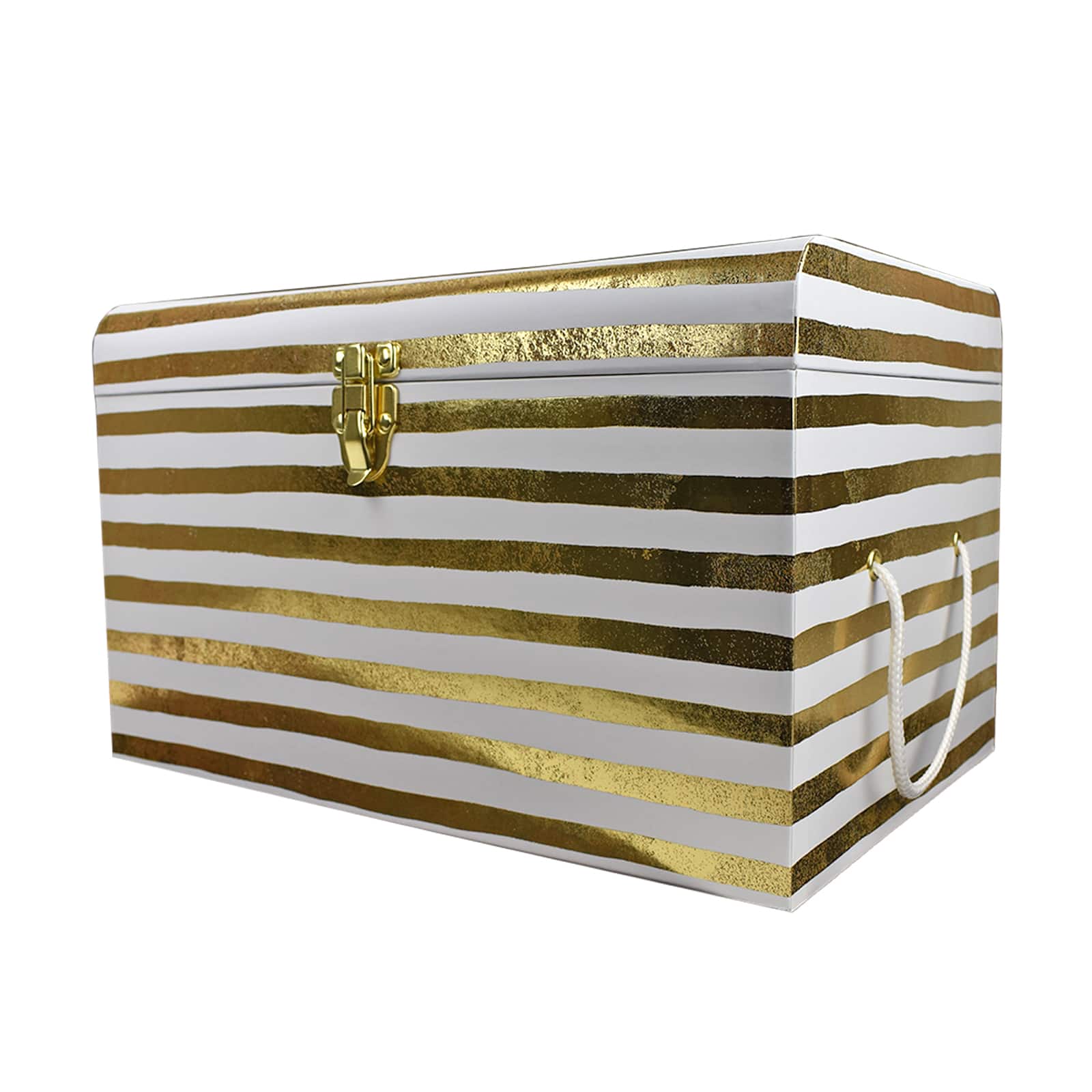 Medium White &#x26; Gold Stripes Decorative Trunk by Ashland&#xAE;