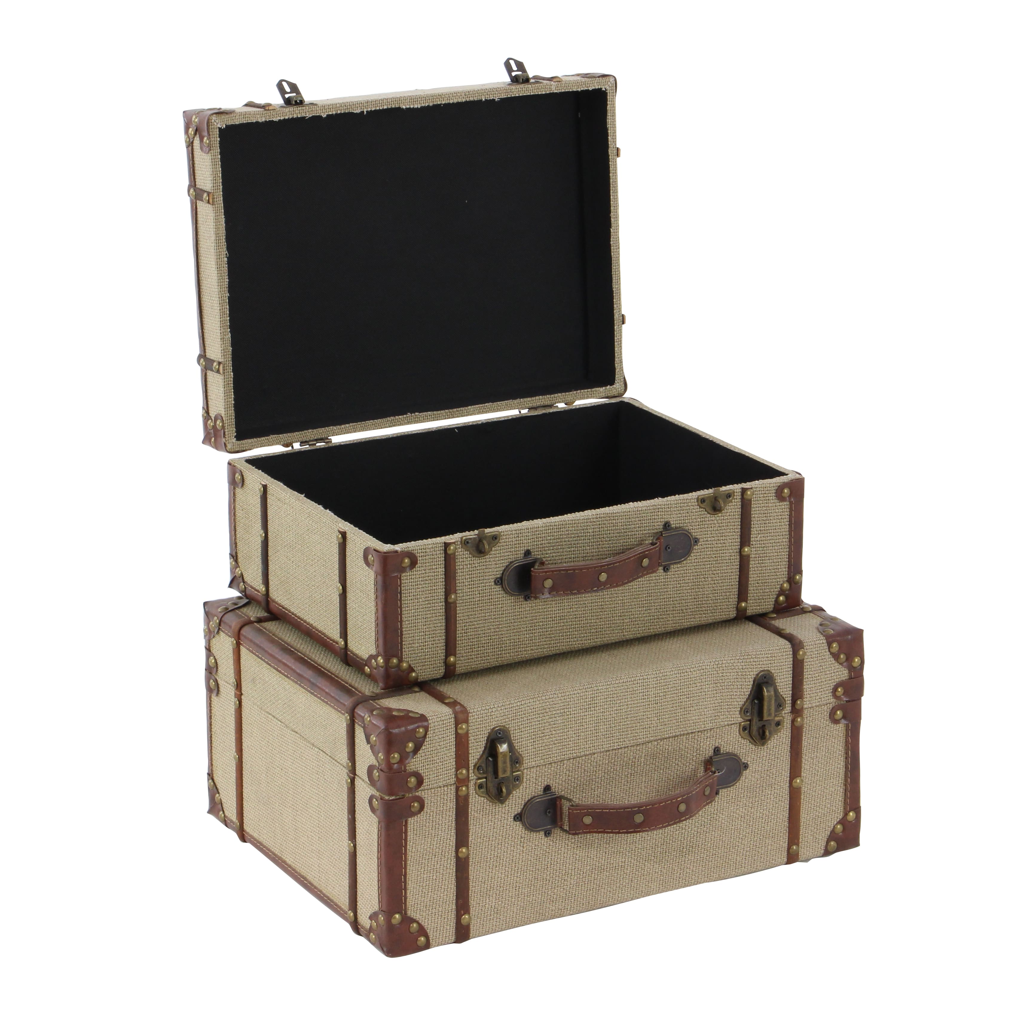 Beige Wood Vintage Trunk Set