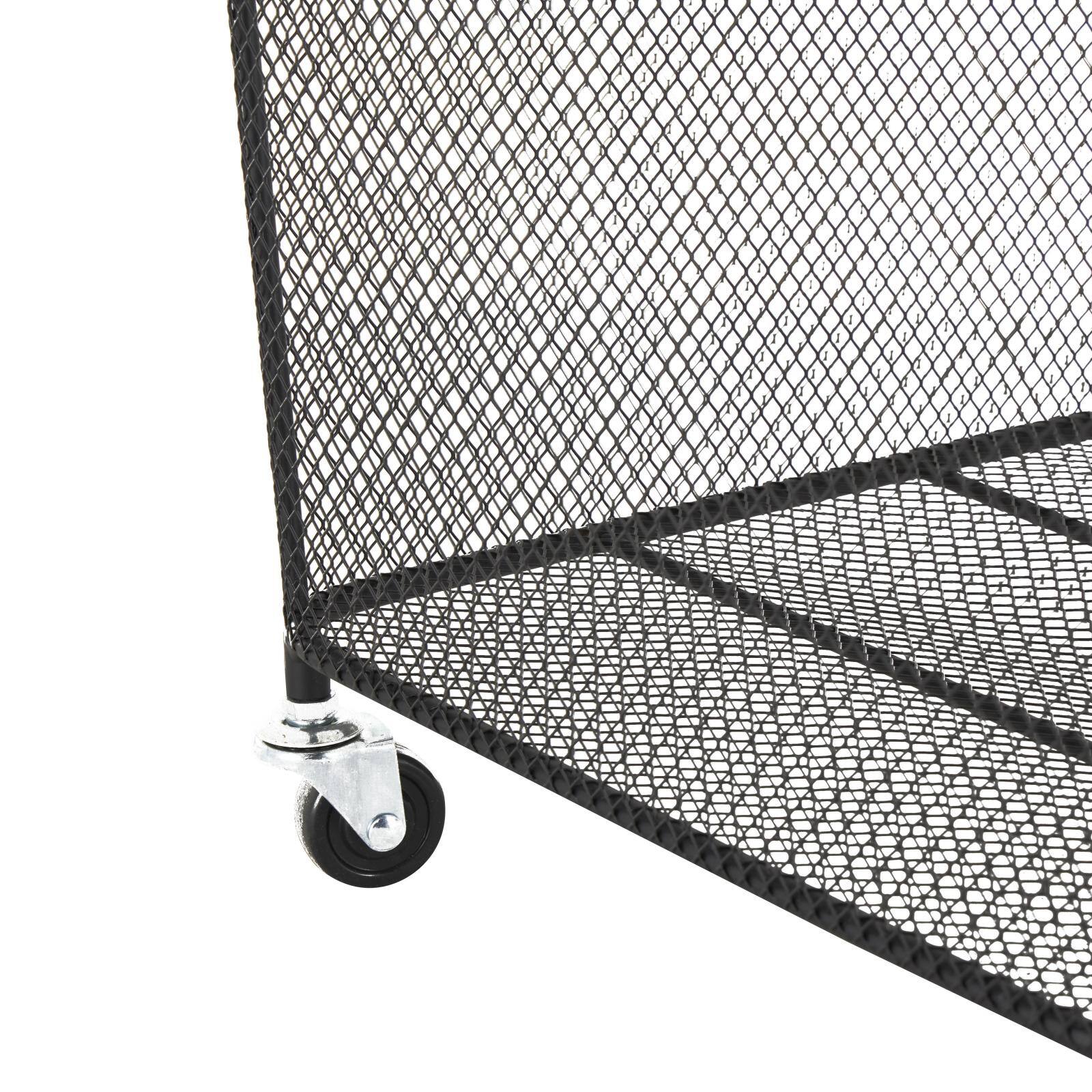 24&#x22; Black Metal Square Mesh Wire Rolling Laundry Storage Cart with Ring Handles