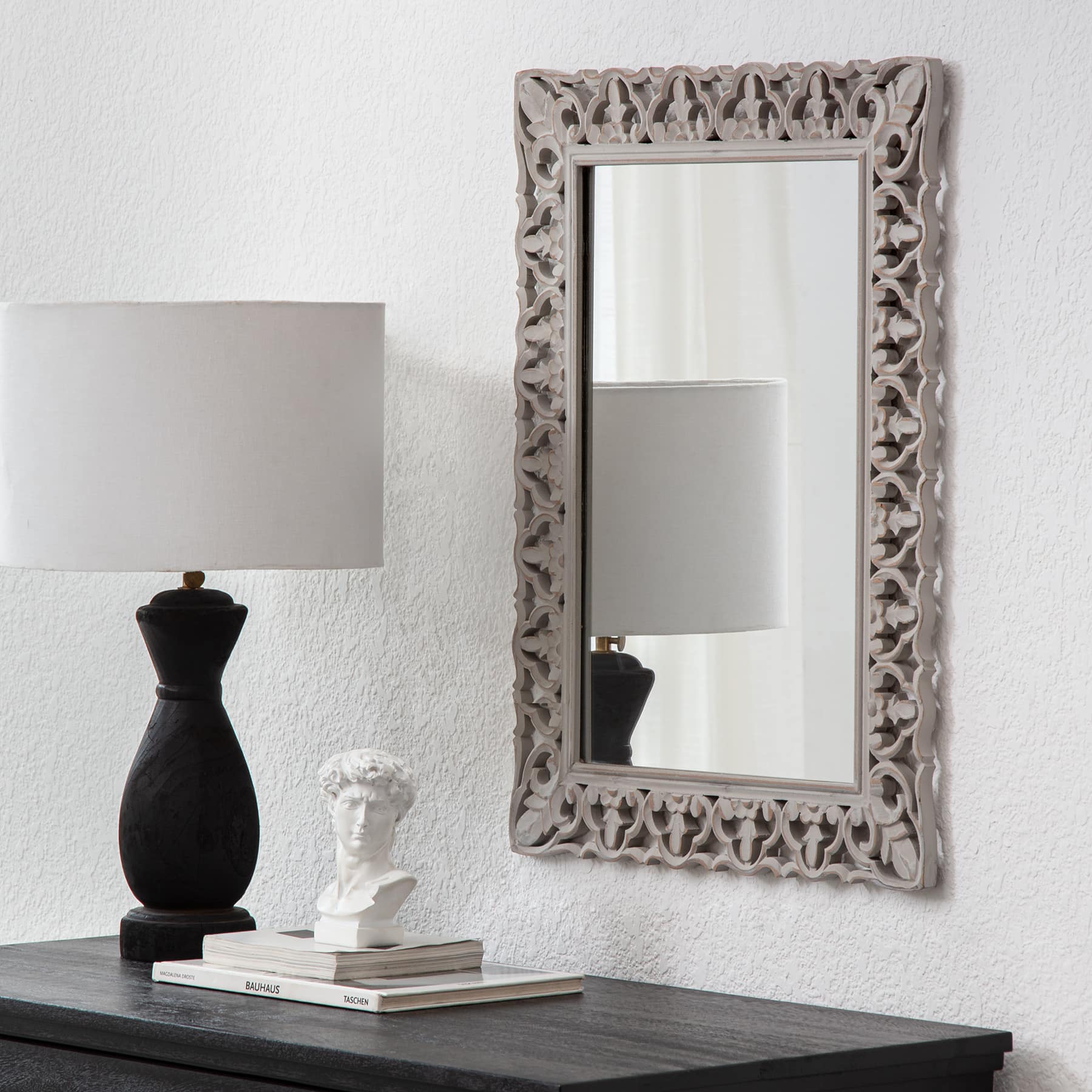 Habitat Calie 25&#x22; Distressed Gray Mirror with Carved Botanical Frame