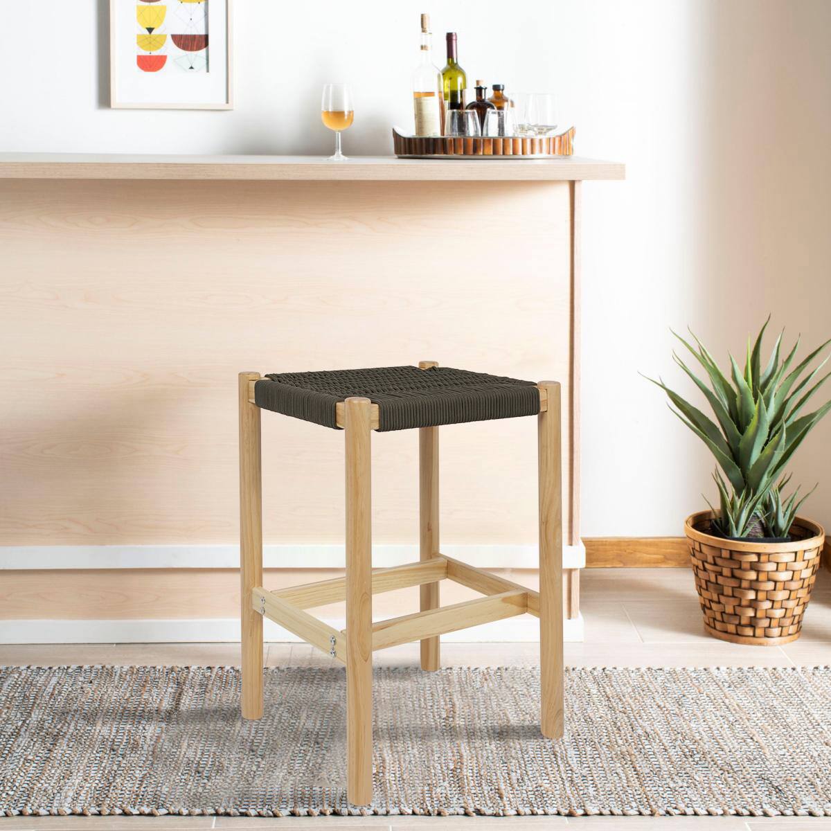 Hello Honey® Fernway 25" Solid Wood and Woven Rope Counter Height Stool