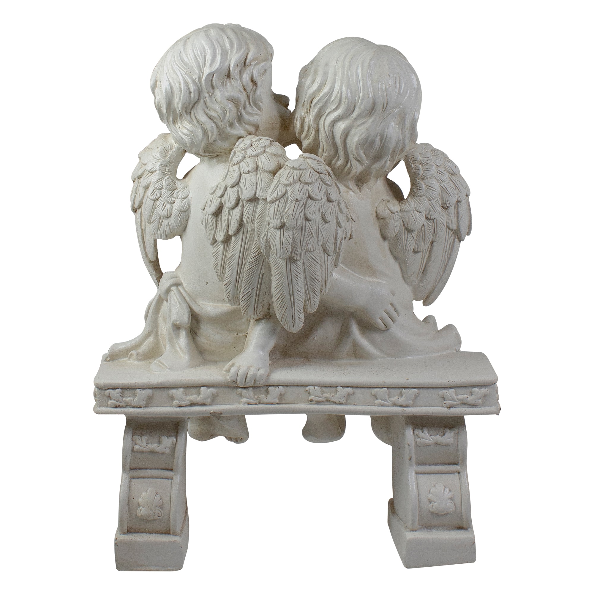 9.75&#x22; Kissing Cherubs Sitting on Bench Outdoor Garden Statue
