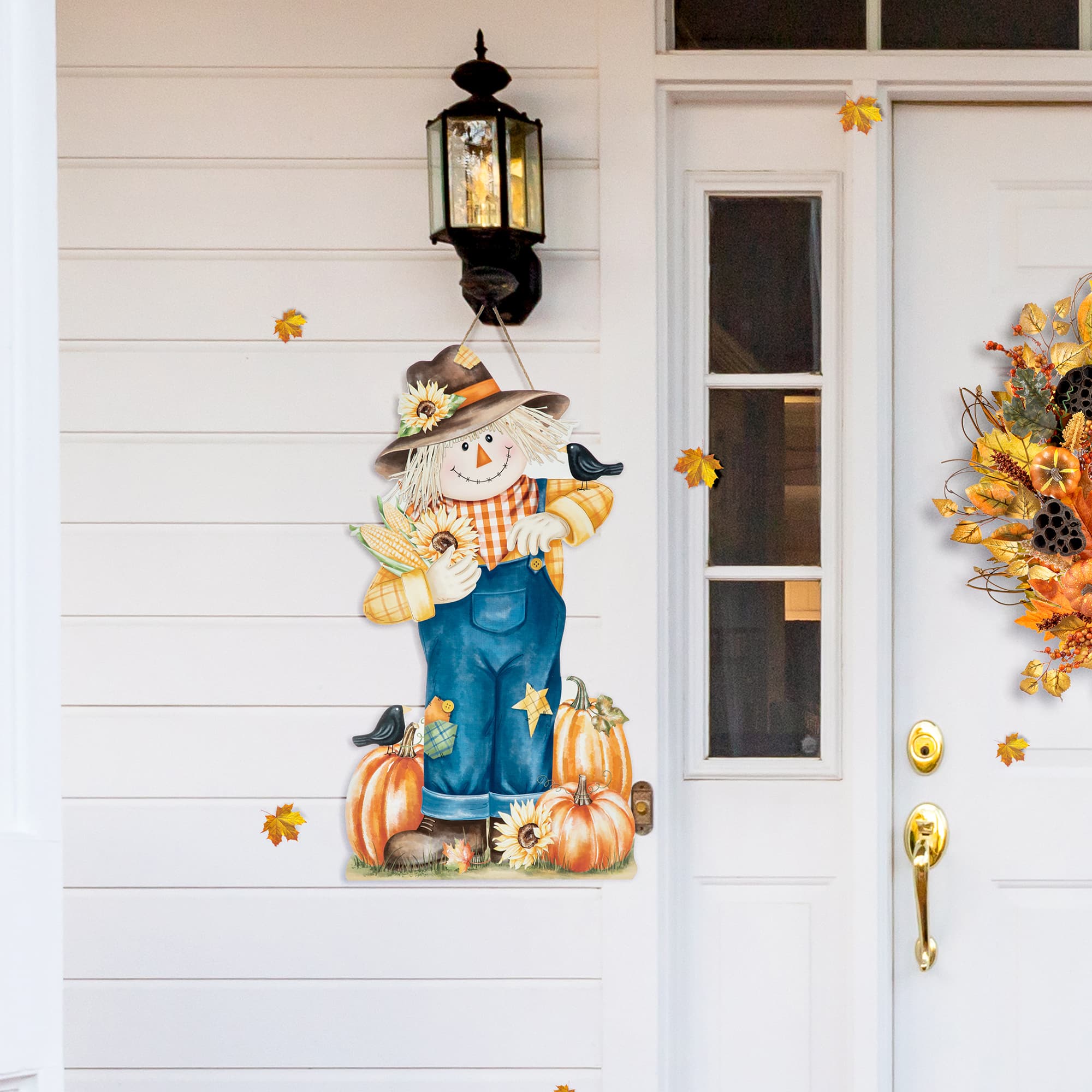 Glitzhome&#xAE; 2.5ft. Fall Wooden Painted Scarecrow Porch D&#xE9;cor