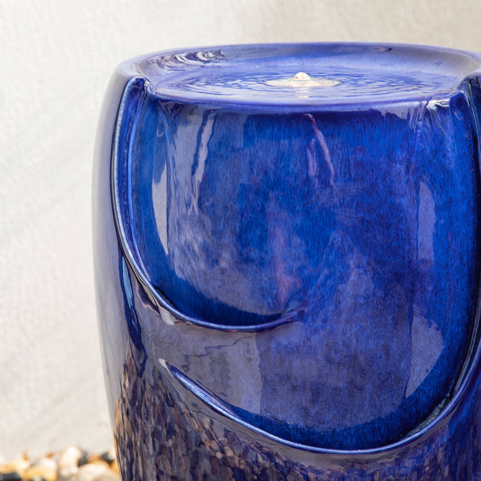 Glitzhome&#xAE; 20.5&#x22; Cobalt Blue LED Ceramic Outdoor Fountain