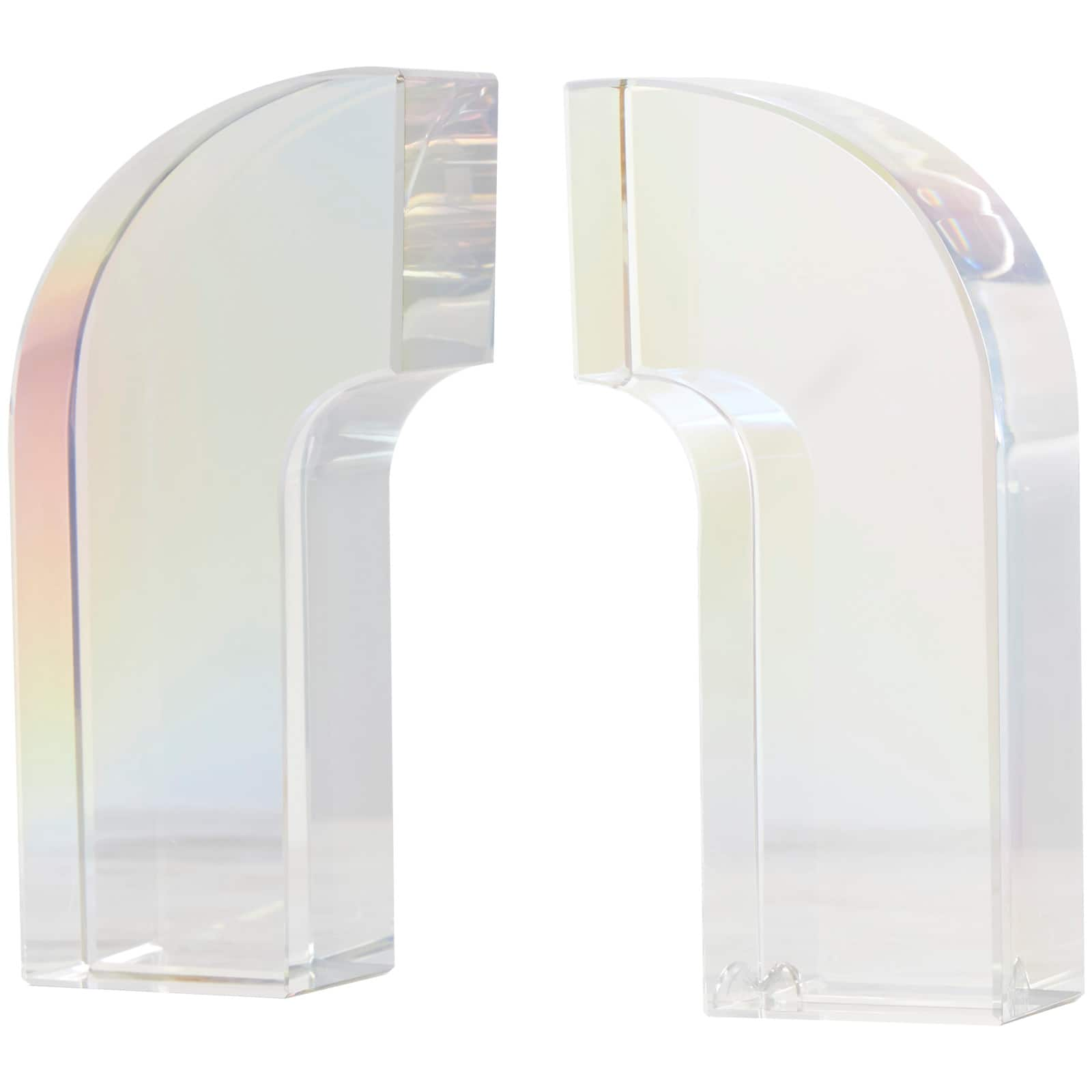 6&#x22; Clear Crystal Geometric Arched Bookends Set