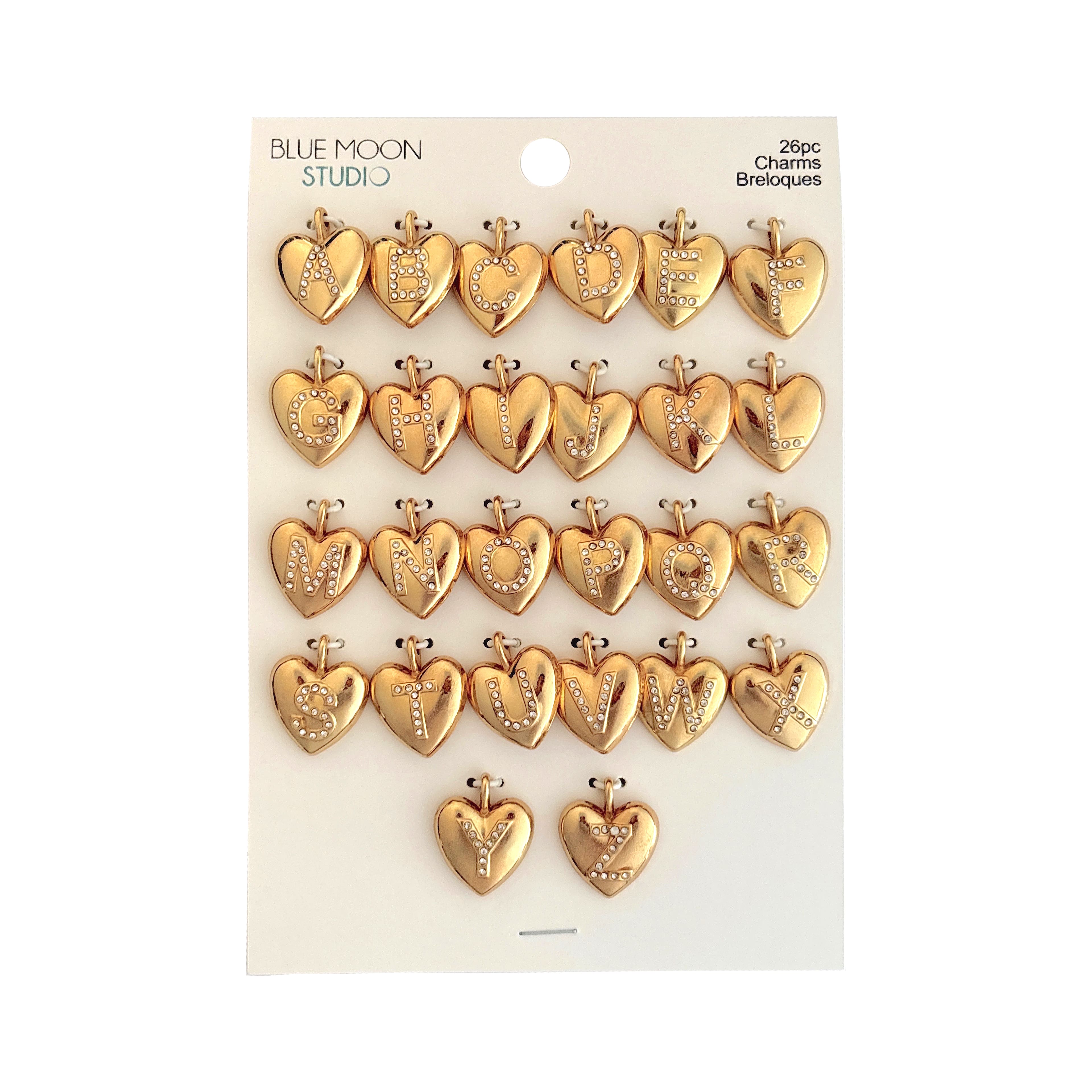 Blue Moon Studio™ Gold Mirror-Plated Heart Alphabet Charm Set